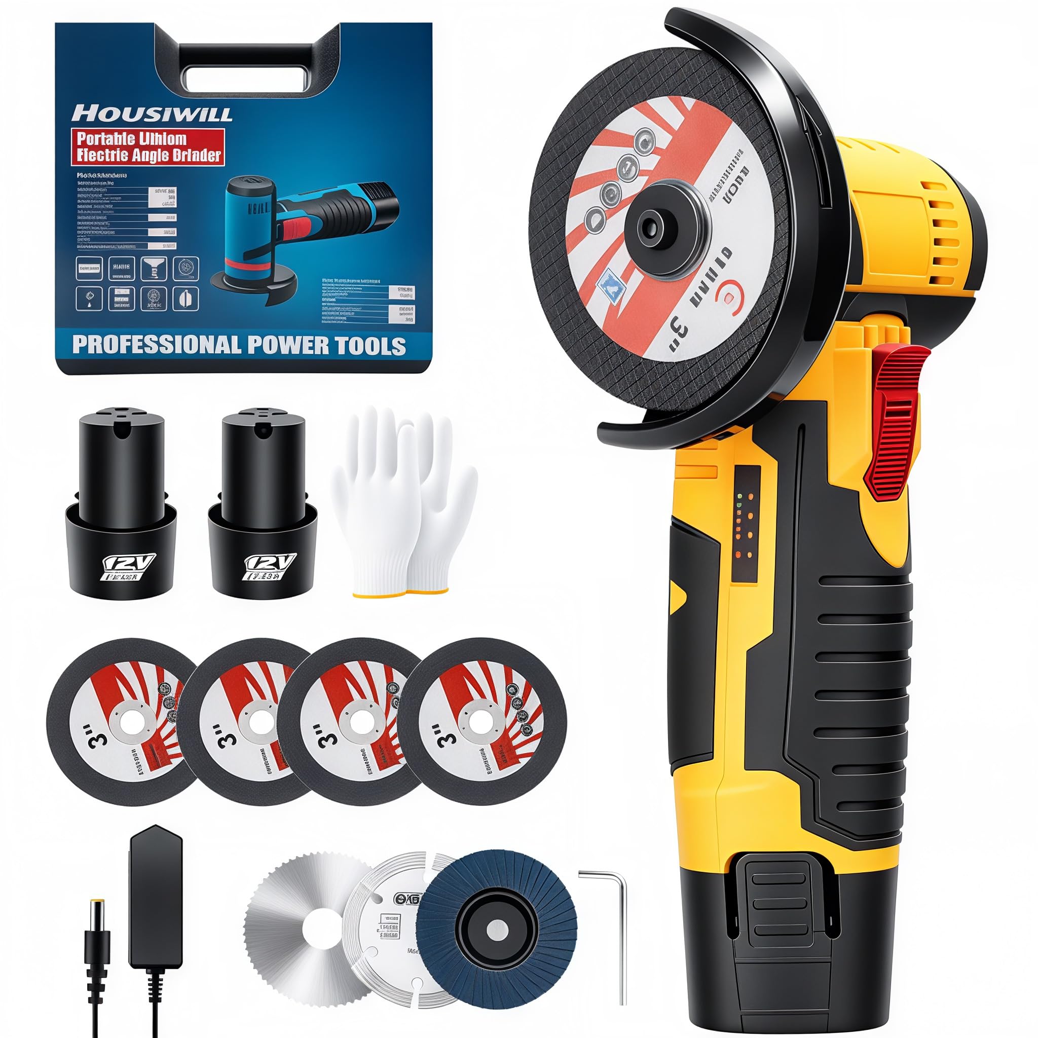 Mini Meuleuse Angle 16.8V Professionnelle Meuleuse D'angle Sans Fil 16.8V - 19500 RPM - Kit Avec 2 Batteries 2000mAh Et 7 Disques - Professionnelle Outil électroportatif