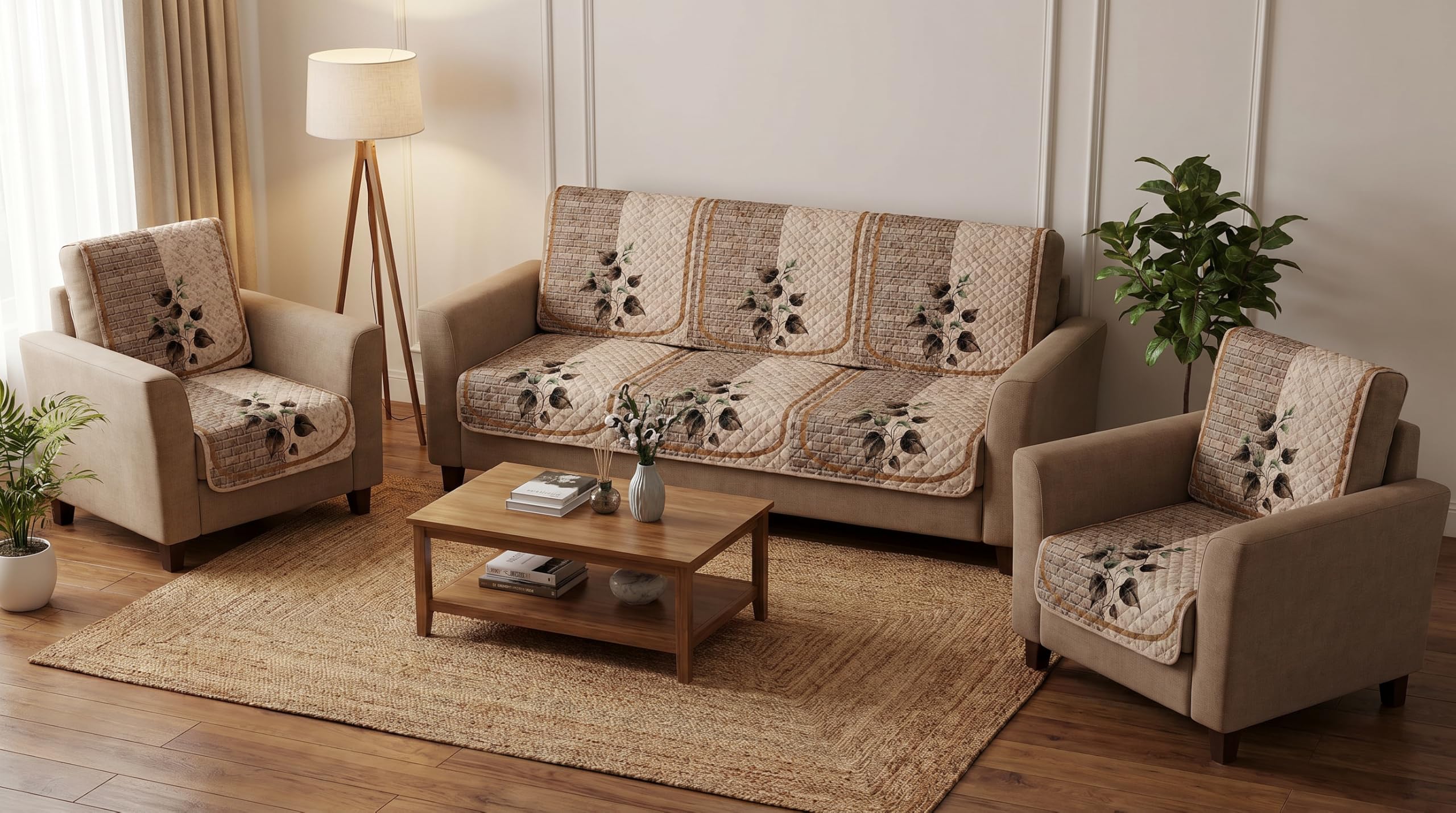 Sofa Cover 5 Seater 3+1+1 Seat Back Set P-Beige | 6 Pc Sofa Cover Set | 3+1+1 Seater-image-1