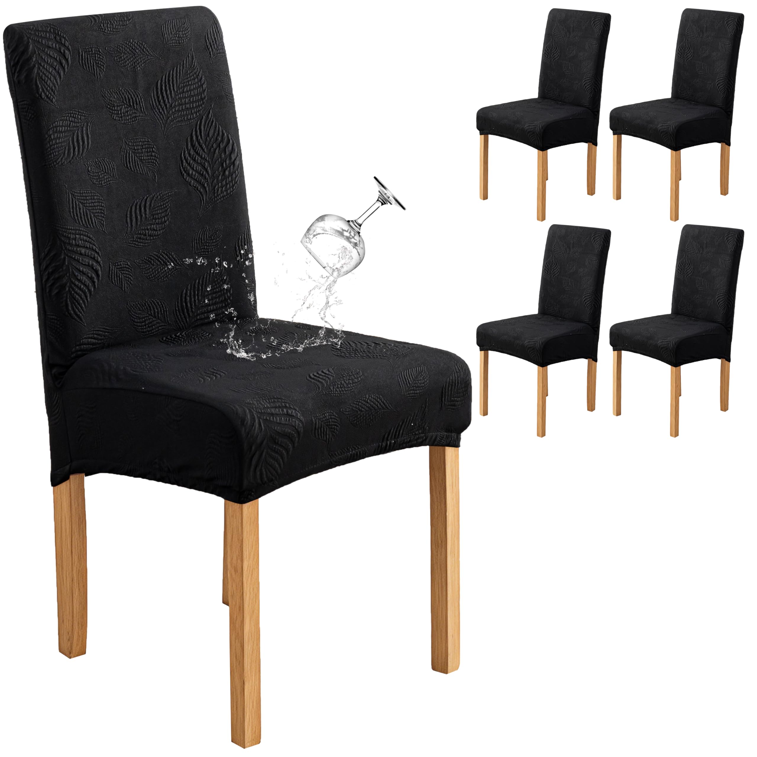 Genina Waterproof Dining Chair Cover Set of 4,Large Chair Cover,Black