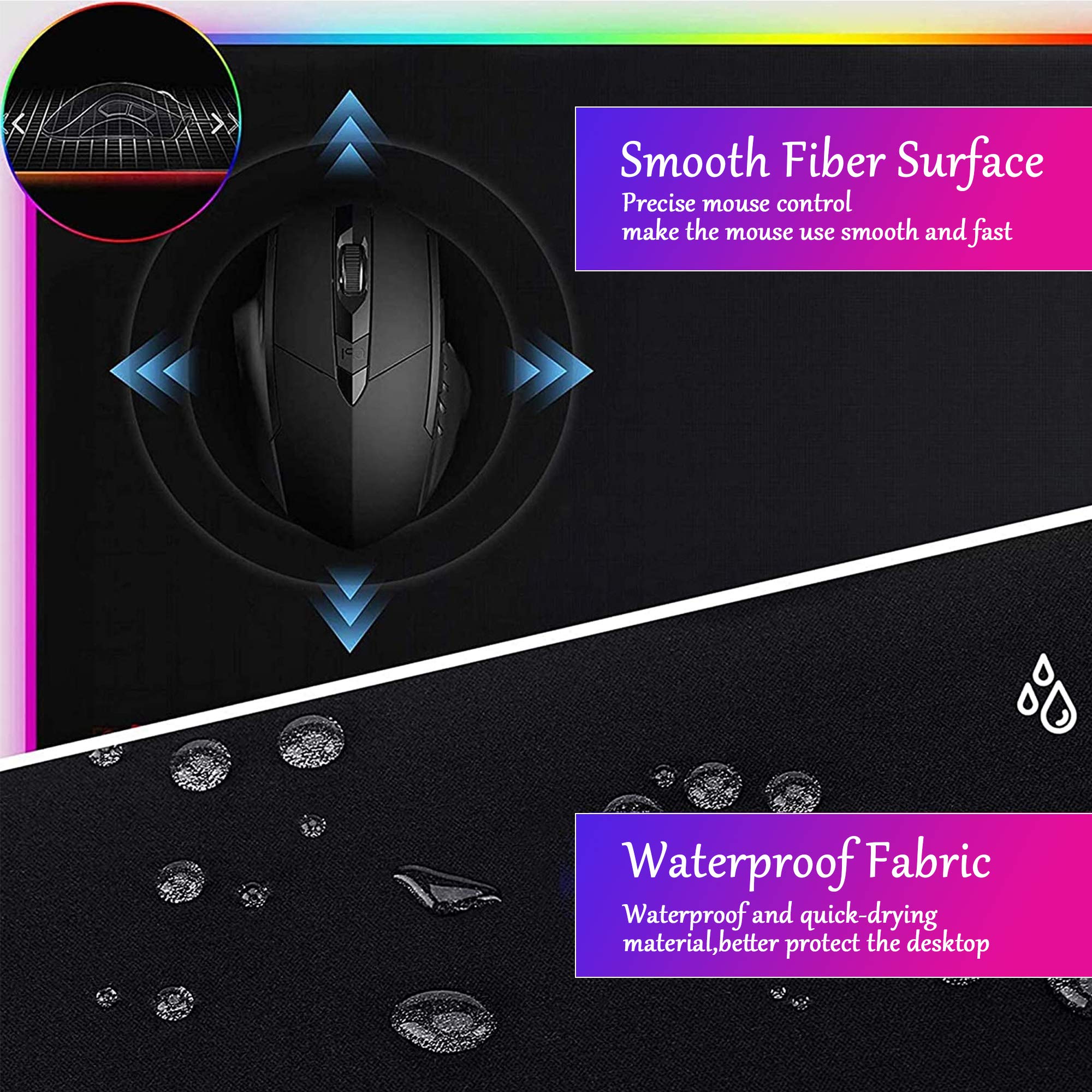 Nowa gamingowa podkładka pod mysz, duża RGB, 900 x 400 x 3 mm, klawiatura LED, rozszerzona podkładka pod mysz, XXL, antypoślizgowa gumowa podstawa, mata na biurko do komputera, laptopa, komputera, komputera, biurka, duże maty pod mysz do gier, niebieski k