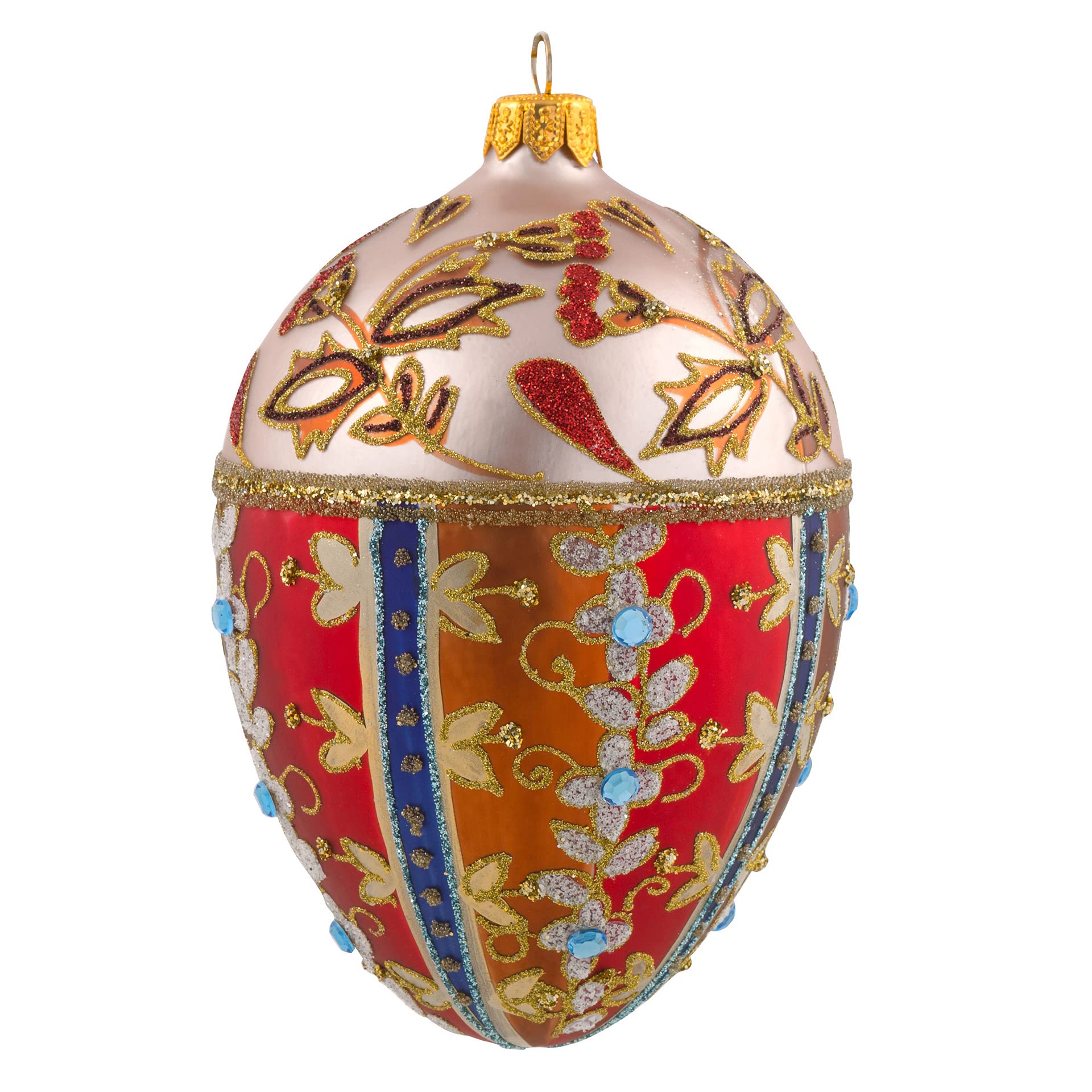 Miss ChristmasPalace Collection 2021 Red and Gold Fabergé Egg 5-Inch Blown Glass Christmas Tree Ornament (Royal Tapestry Pattern)