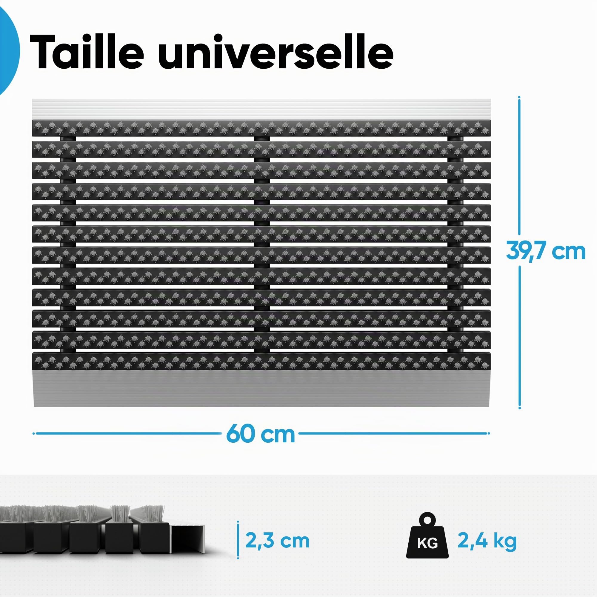Paillasson extérieur en Aluminium avec brosses Gris, paillasson 40 x 60 cm, en Aluminium, Tapis extérieur, Gratte-Chaussures, entrée de Maison, Tapis de Brosse, Tapis extérieur, paillasson