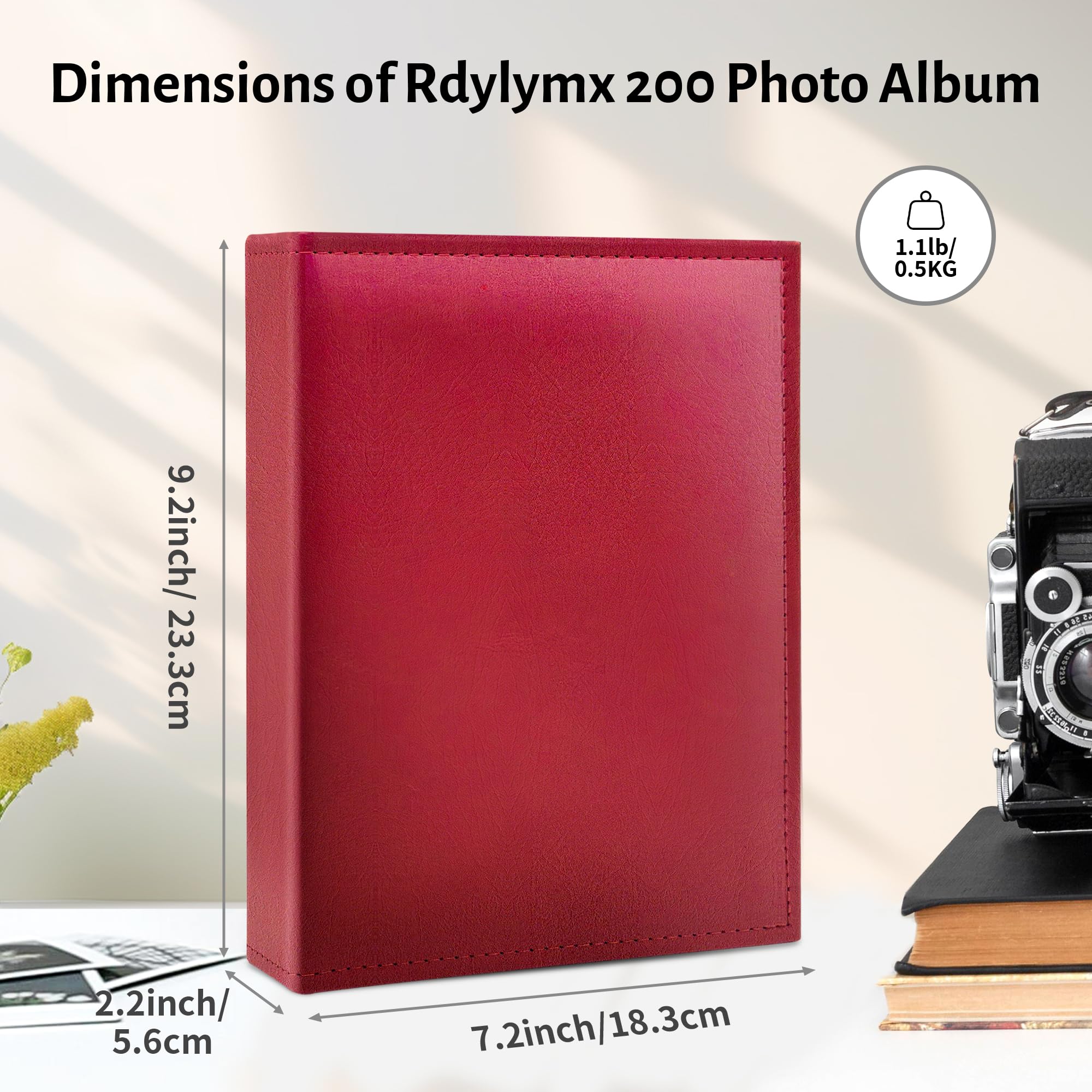 Rdylymx Photo Album 6x4 200 Landscape Pockets Photos, Leather Cover Picture Albums Holds 200 Horizontal Photos (Red) - Image 3