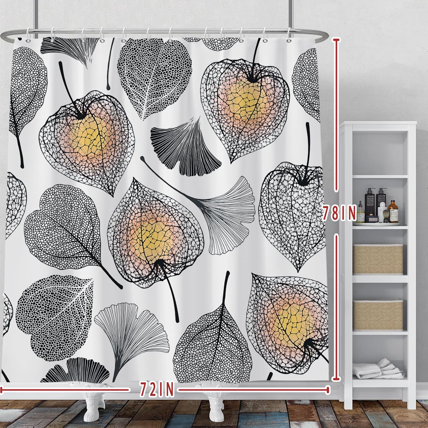 Baocicoo Fig Ginkgo Shower Curtain Gold Black Leaves Shower Curtain for Bathroom Family Bathtub Living Room Decorations Washable Fabric Waterproof Curtain for Bathroom with Hooks 72x78 Inches