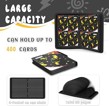Trading Card Binder 4 Pocket,Card Binder 400 Pockets,Card Book Holder Cards with 50 Removable Sleeves,3-Ring Zip Design MTG/TCG/Sport Collectible Trading Card Albums Gifts for Boys and Girls (Black)