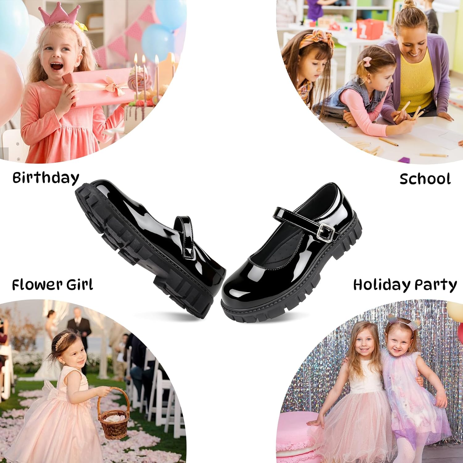 Girls Dress Shoes Black Mary Jane Flats School Uniform Shoes for Toddler Little and Big Girls