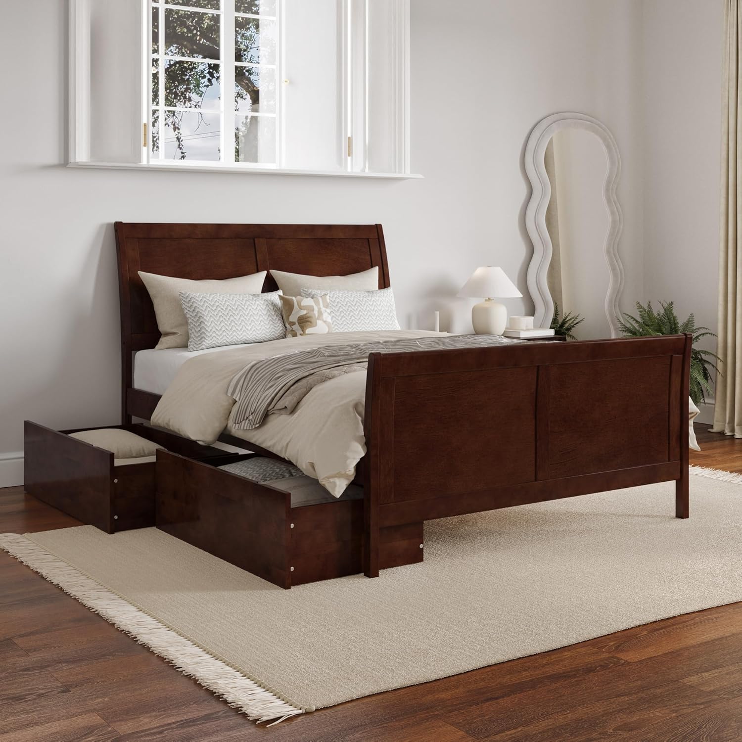 AFI, Portland Full Platform Bed with Matching Footboard & Storage Drawers, Walnut