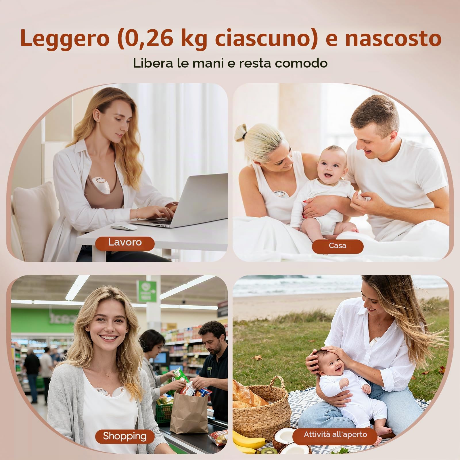 Tiralatte elettrico, tiralatte indossabile a mani libere con 4 modalità e 12 livelli, senza BPA, silenzioso, portatile e leggero con flangia da 17/19/21/24 mm, display LED intelligente