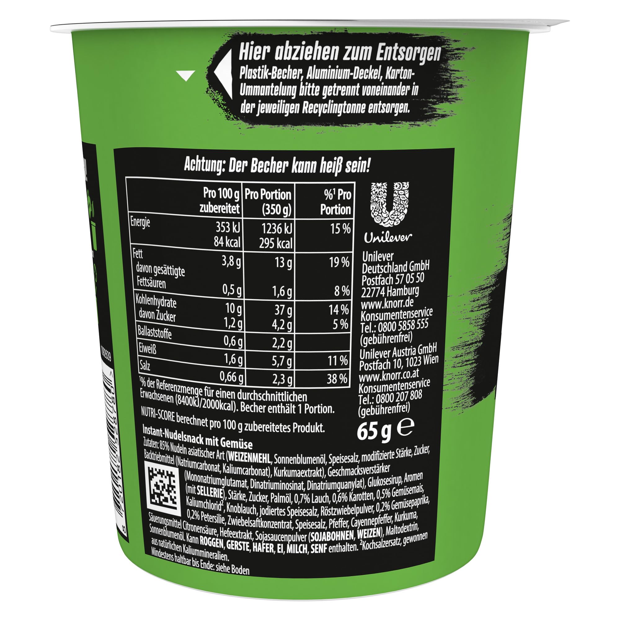 Knorr Instant Nudeln Vegetable Taste schnelles Nudelgericht fertig in nur 3 Minuten 8 x 65 g