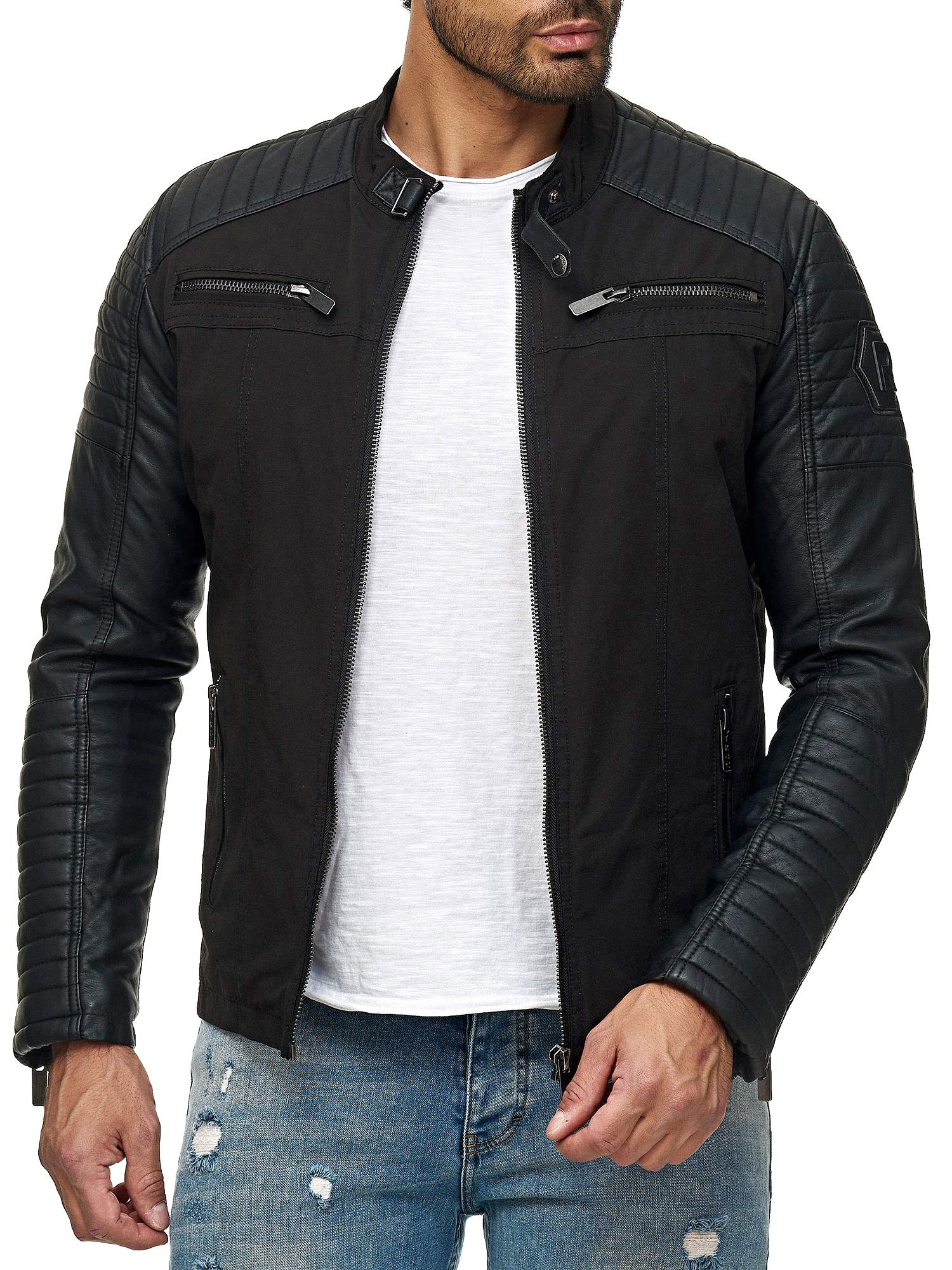 RED BRIDGEBlack Men's Synthetic Leather and Polyester Jacket
