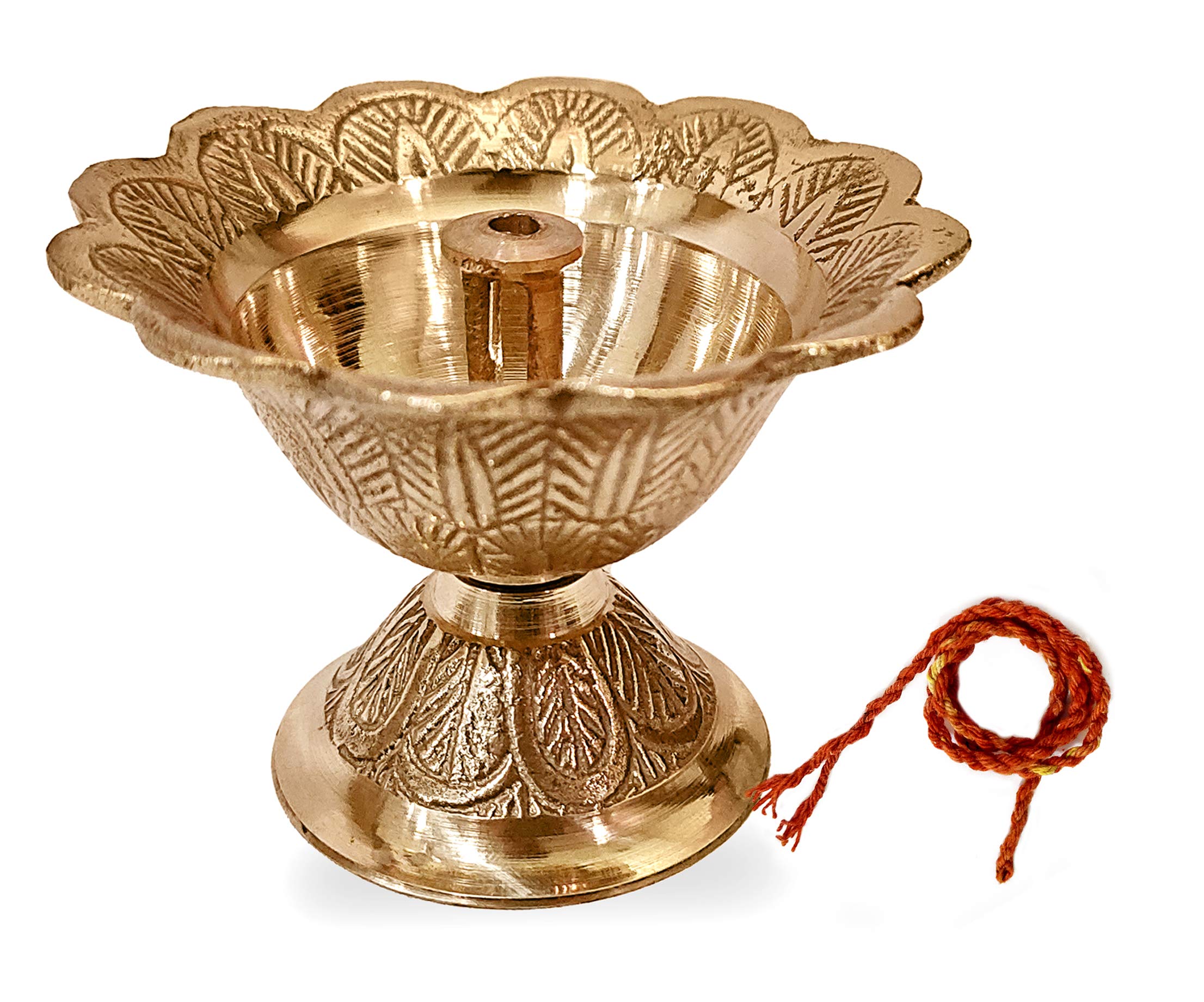 Buy SATVIK Brass Flower Shape Diya Engraved Design Devdas Metal Akhand