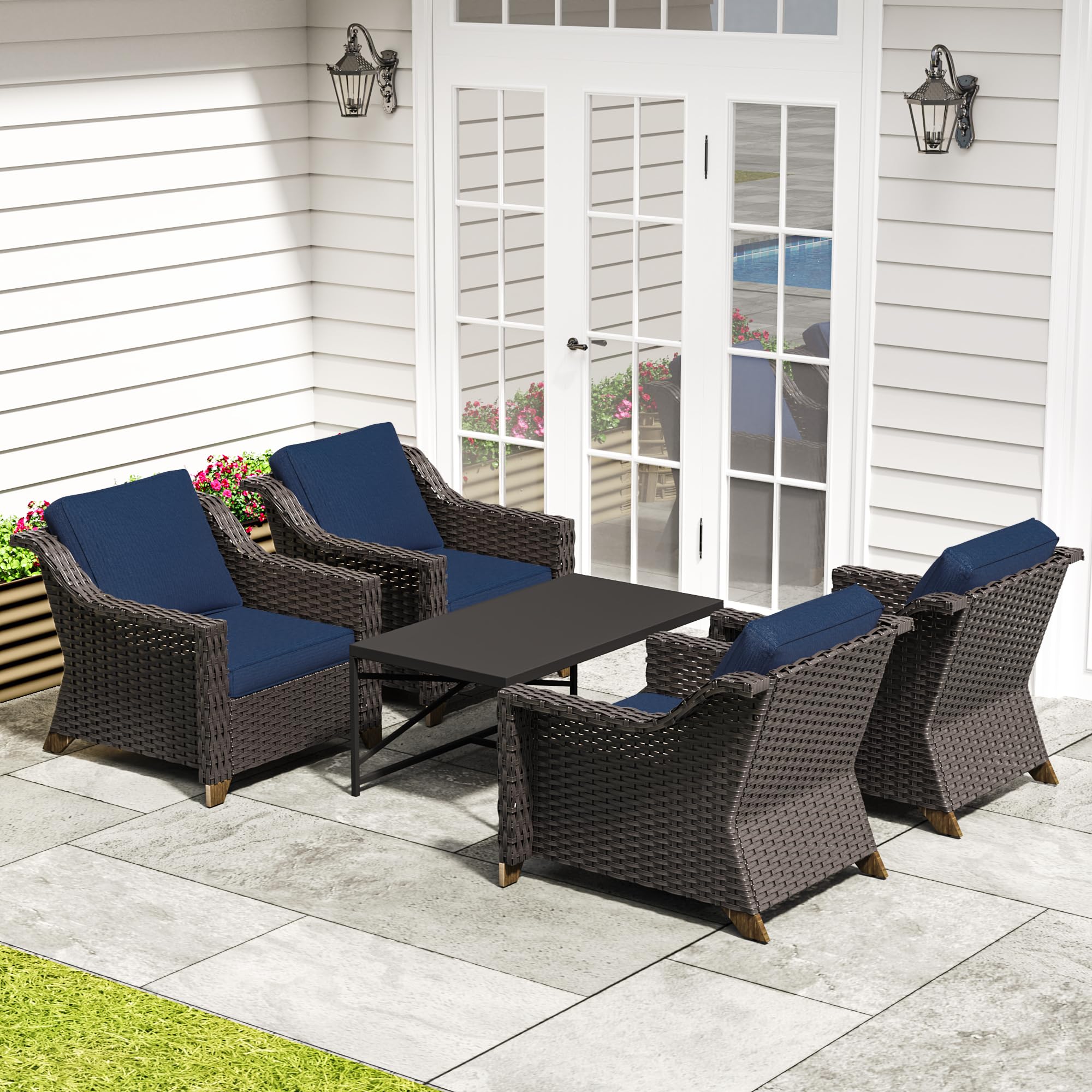 5 Piece Patio Furniture Set, Wicker Outdoor Conversation Set