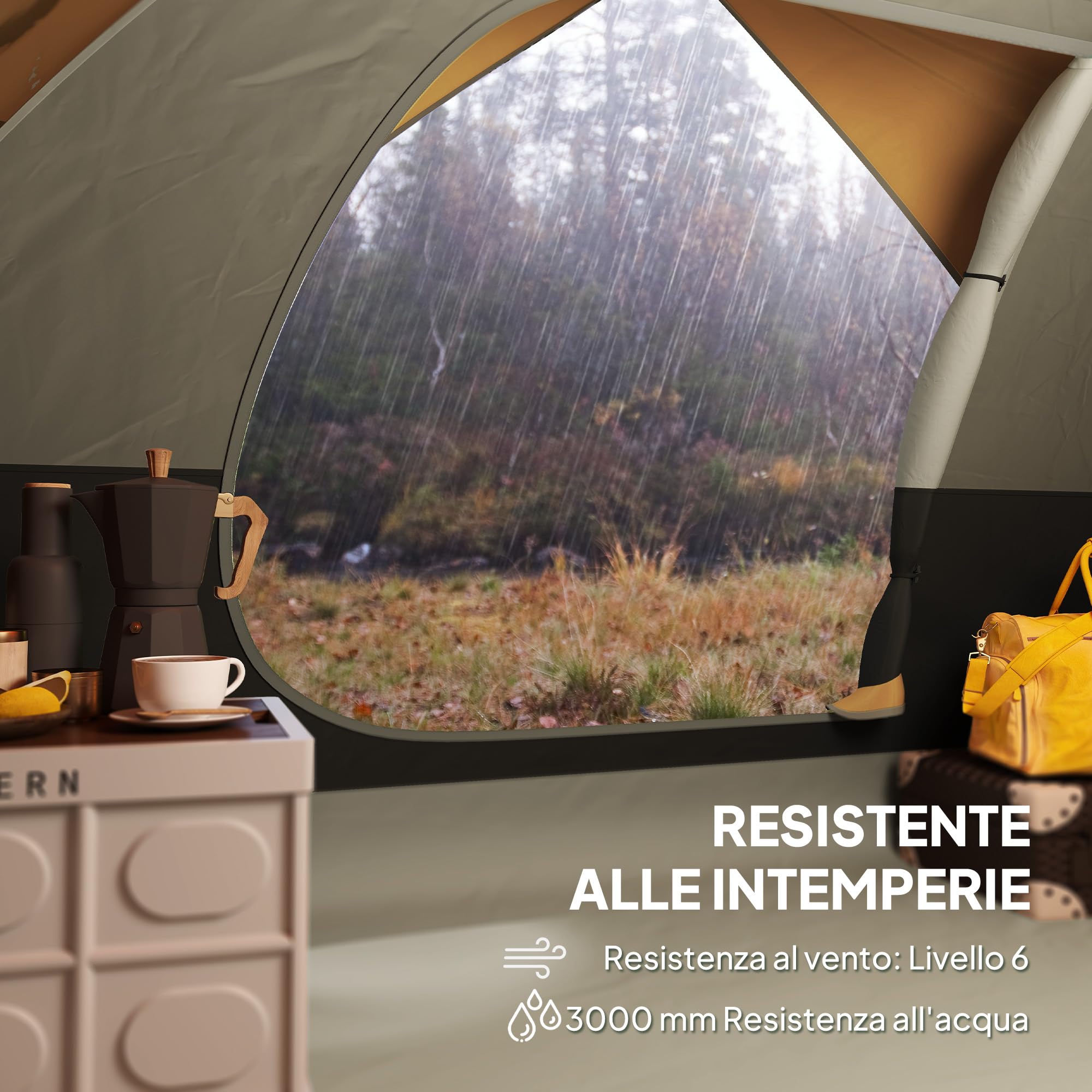 Outsunny Tenda da Campeggio Famigliare per 3 Persone, Tenda da Trekking a Cupola Impermeabile 3000mm con Porta di Ricarica, Tasche, Gancio per Lanterna e Borsa di Trasporto, Arancione e Grigio