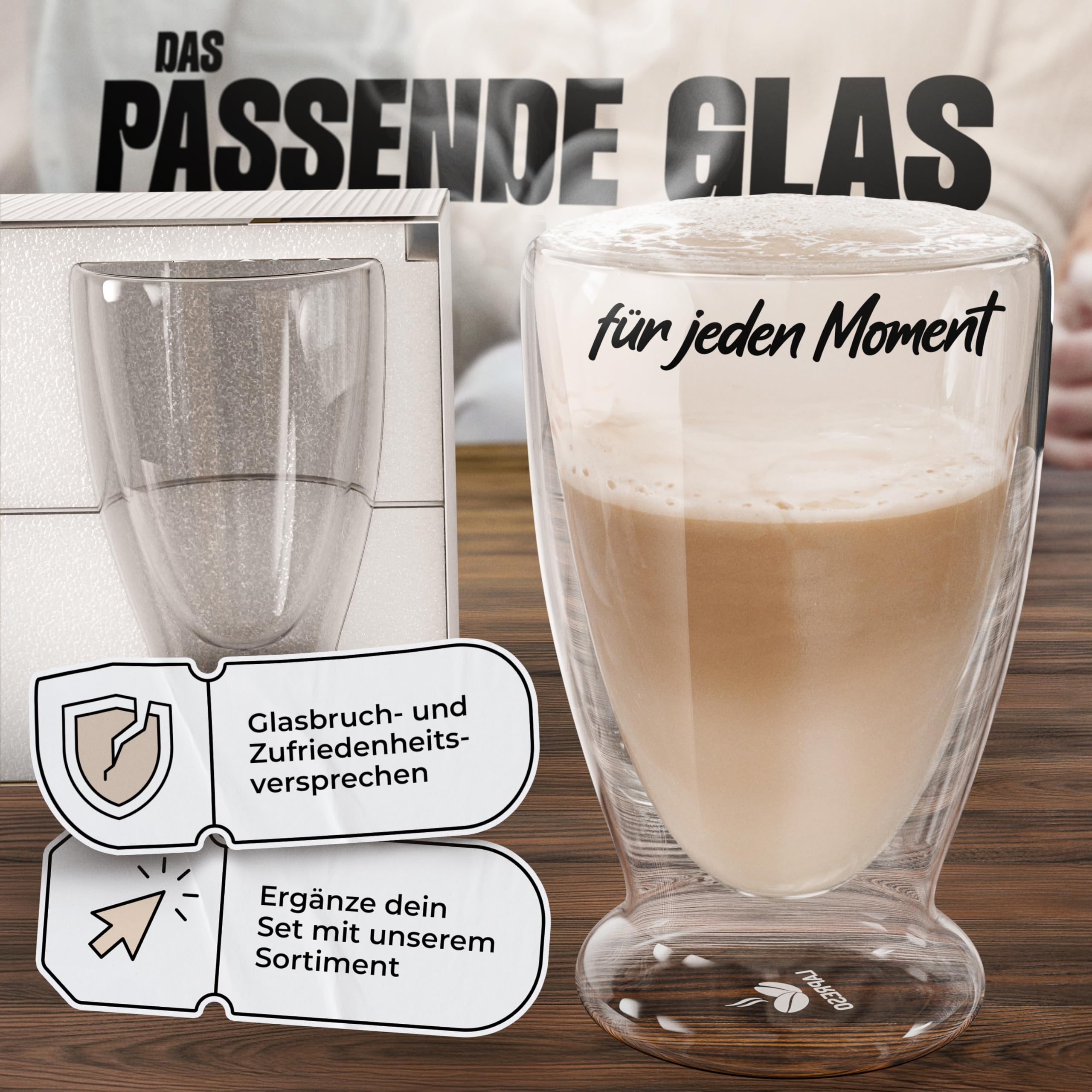 LAPRESO® Latte Macchiato Cappuccino Gläser Doppelwandig | Thermogläser Kaffeegläser Teegläser | Gläser Set 300 ml 6 Stück | Thermogläser Doppelwandig Kaffeetassen