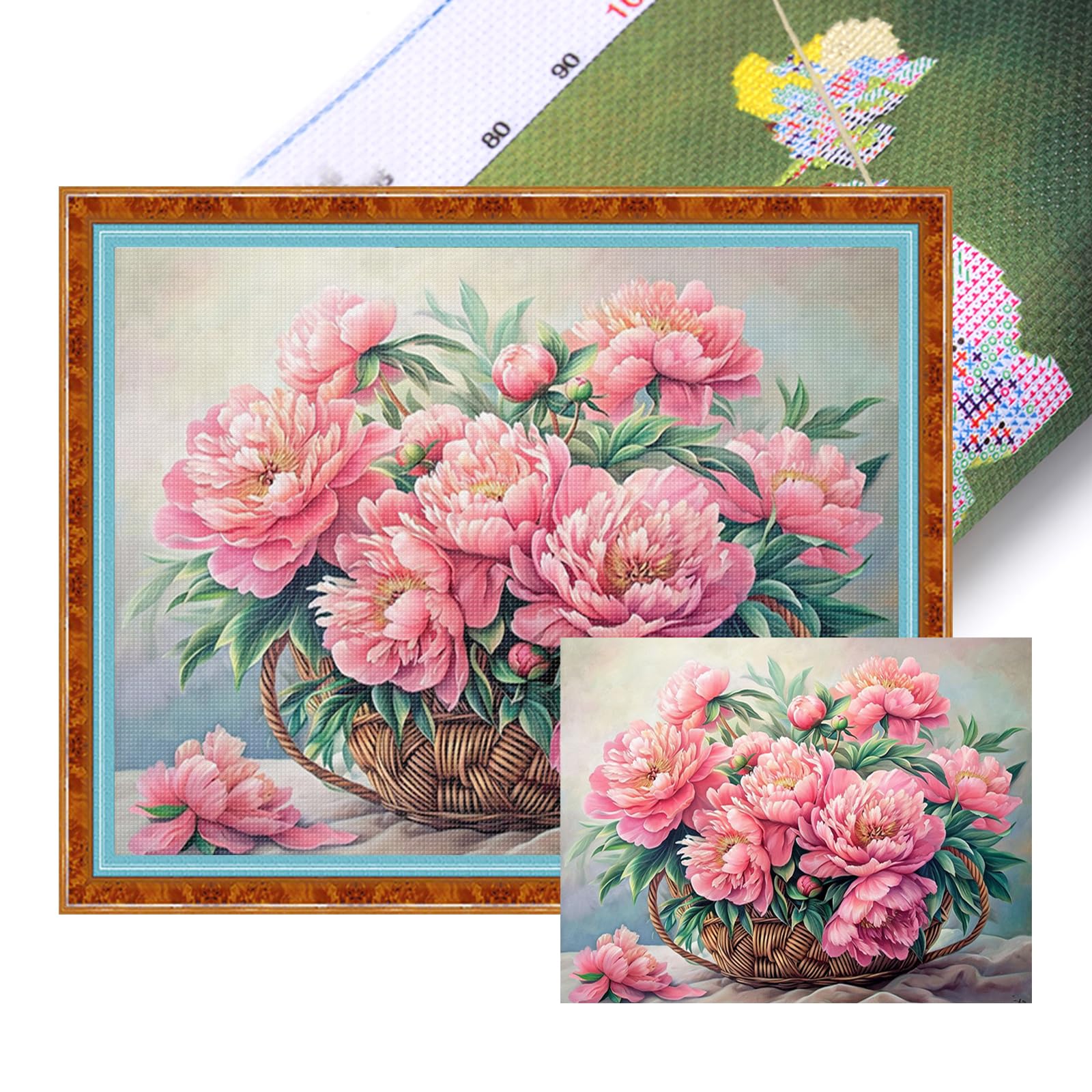 Poetrydraw Peony A Peony-A Full 11Ct Diy Stamped Cross Stitch Kits 50X40cm Needlework Embroidery Kit For Beginners Adults Home Decor (Peony A)