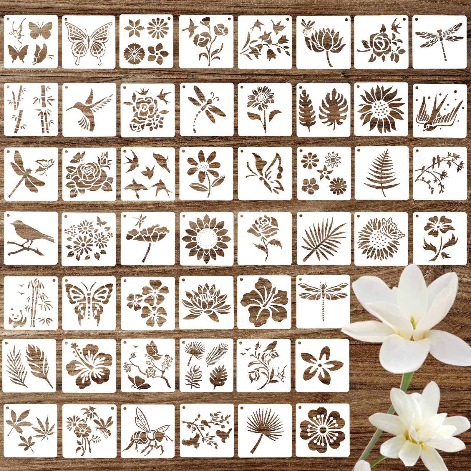 Sibba Flower Painting Stencils 50 Pcs Reusable Drawing Aids Template Plastic Lettering Art Supplies Small DIY Crafts Pattern Spray Paint Fit Wood Rocks Canvas Fabric Glass Pottery