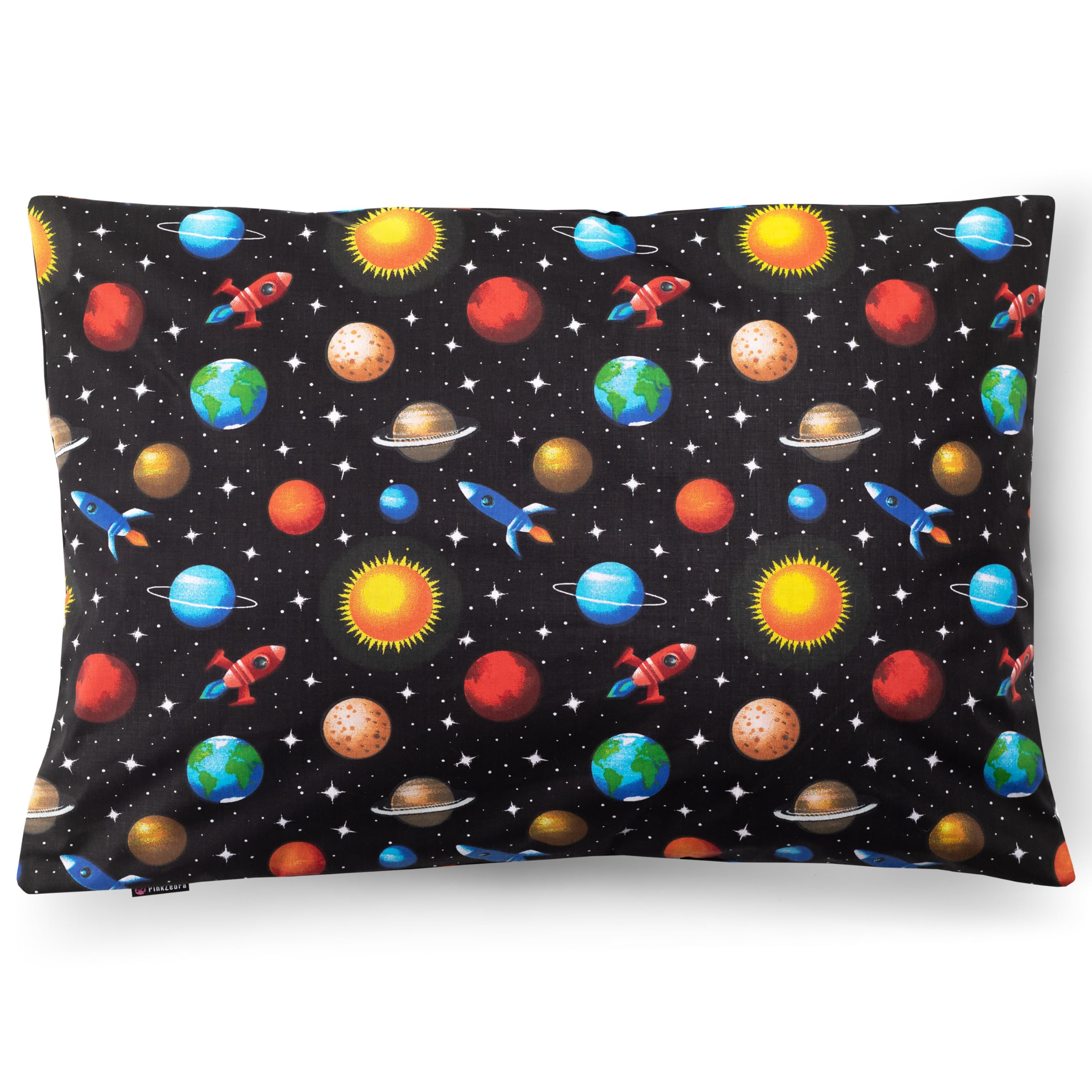 PinkZebra Kopfkissenbezug Kinder, Kissenbezug 25 x 50 cm aus 100% Baumwolle, Kissenhülle Jungen, Öko-tex Standard 100, Kinderbezüge mit Reißverschluss, Kosmos
