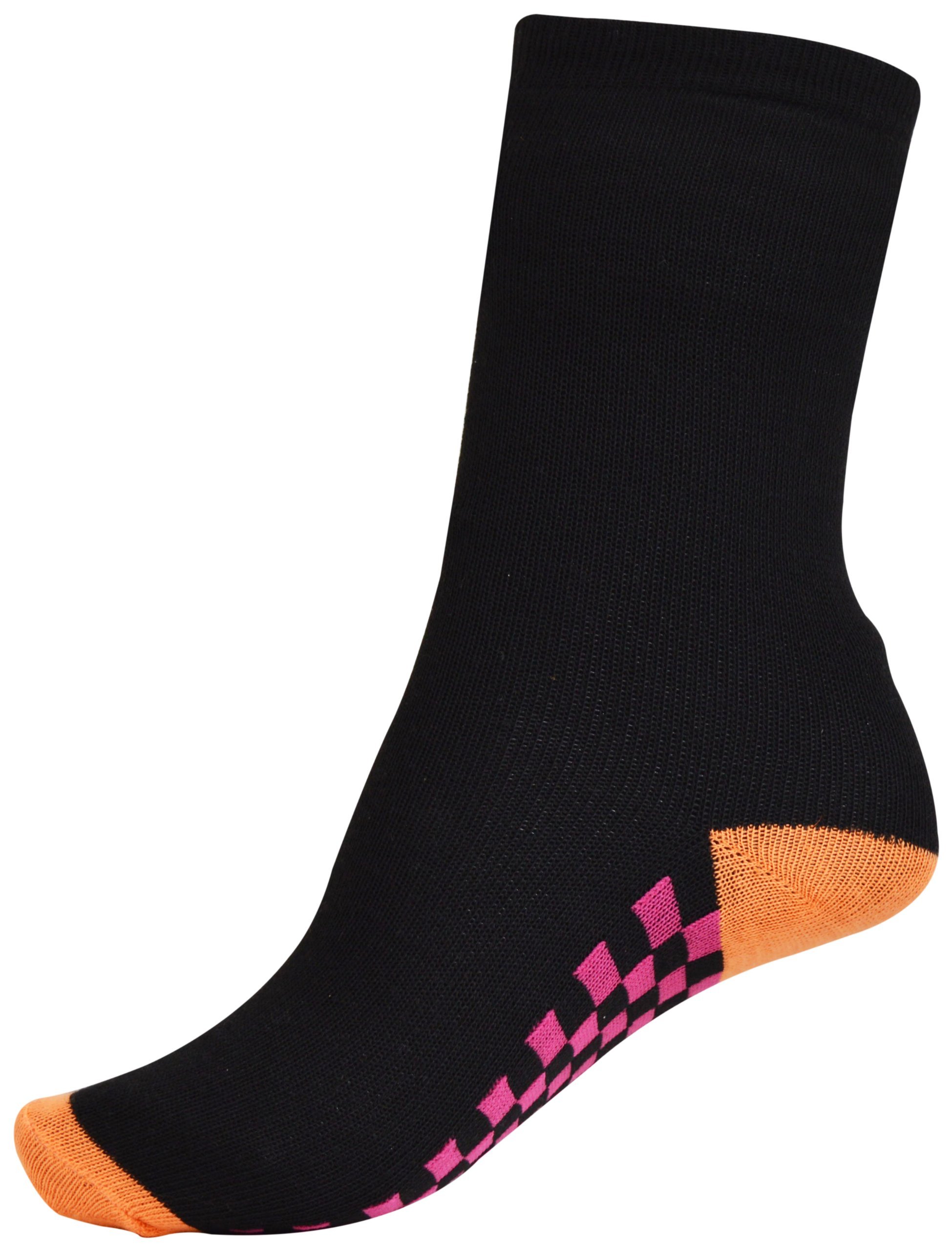 Pack of 3 : OCTAVE® Boys Black Socks With Checked Design Footbed & Bright Heel & Toe