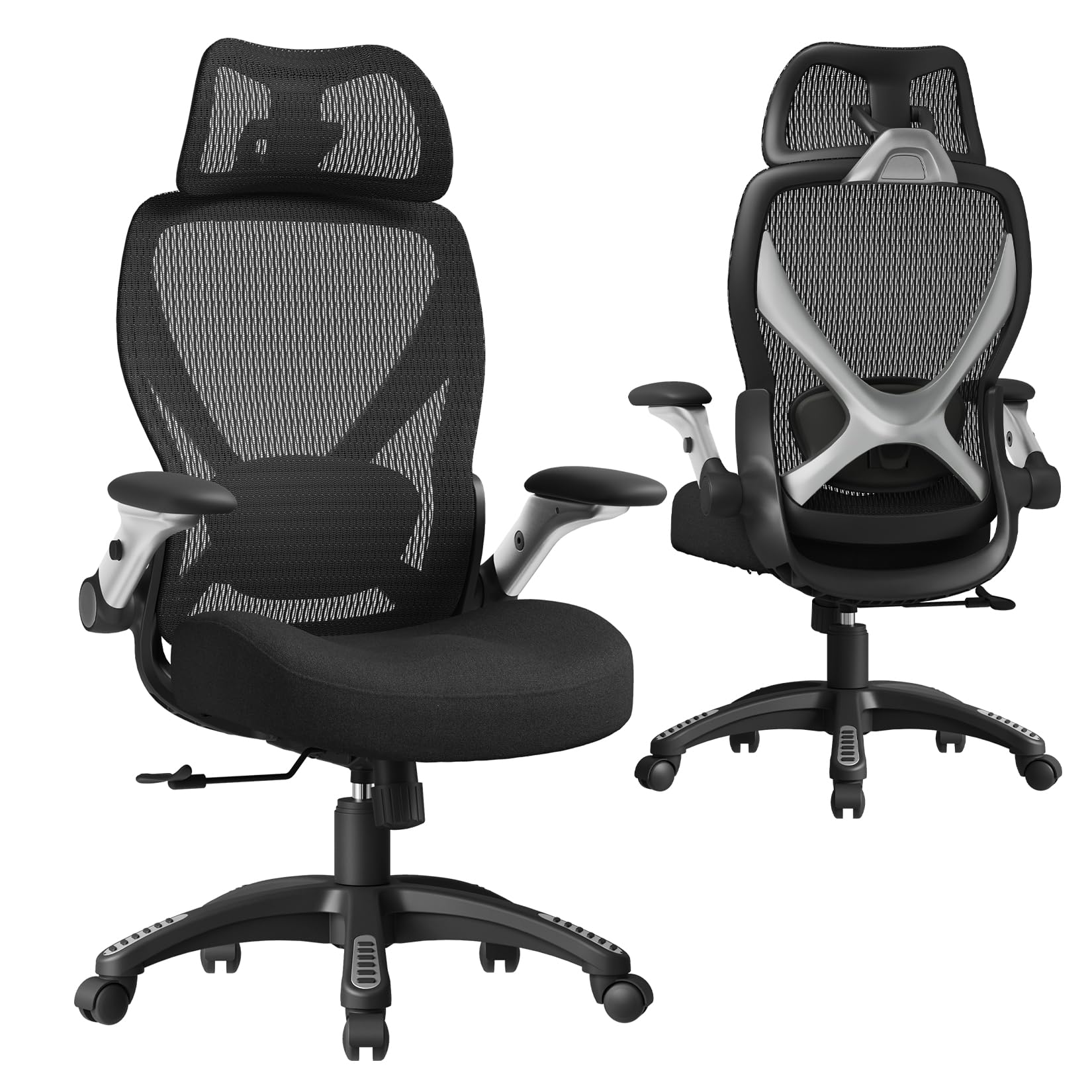 ELABEST X100 Ergonomic Mesh Office Chair, Big and Tall Home Desk Chair with 5D Flip-Up Arms, Adjustable 3D Lumbar Support, Gaming & Executive Computer Chair