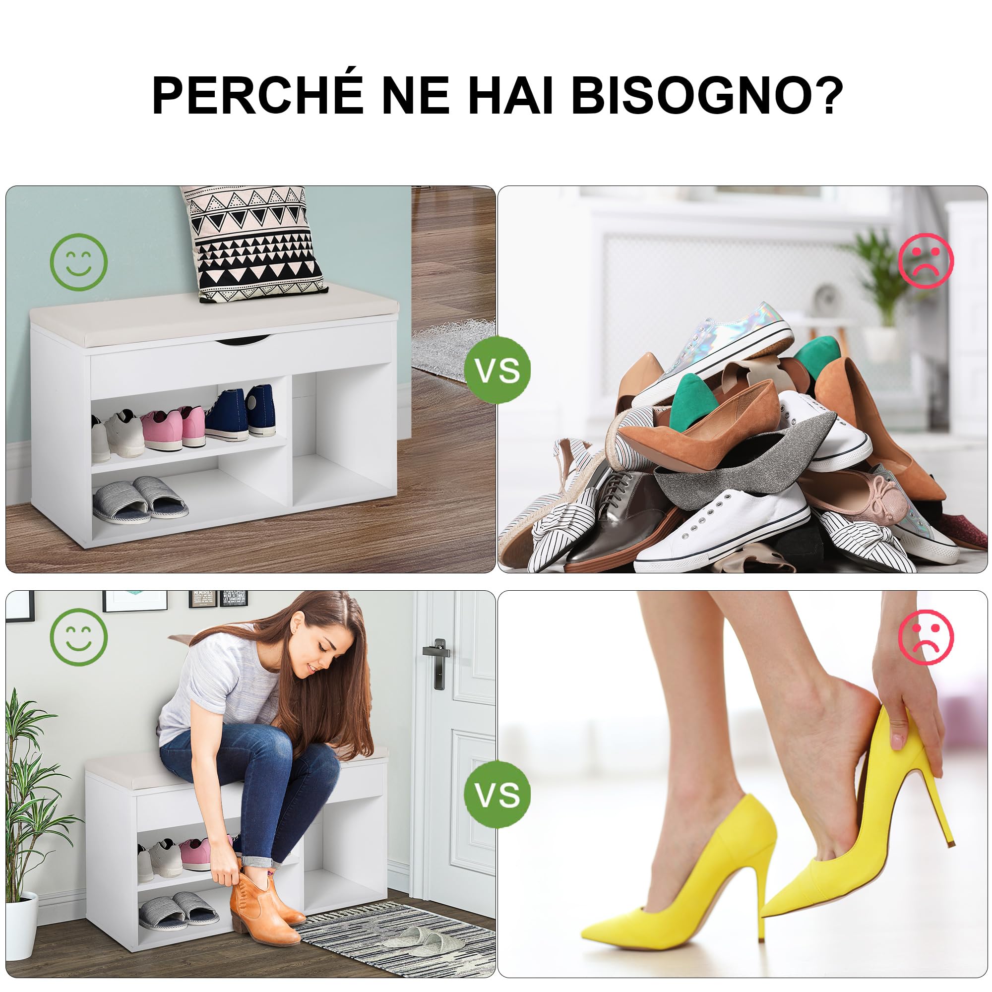 HOMCOM Panca Scarpiera Mobile Portascarpe Salvaspazio 80x30x47cm Bianco | Sedile Imbottito Ribaltabile, da Ingresso, Legno