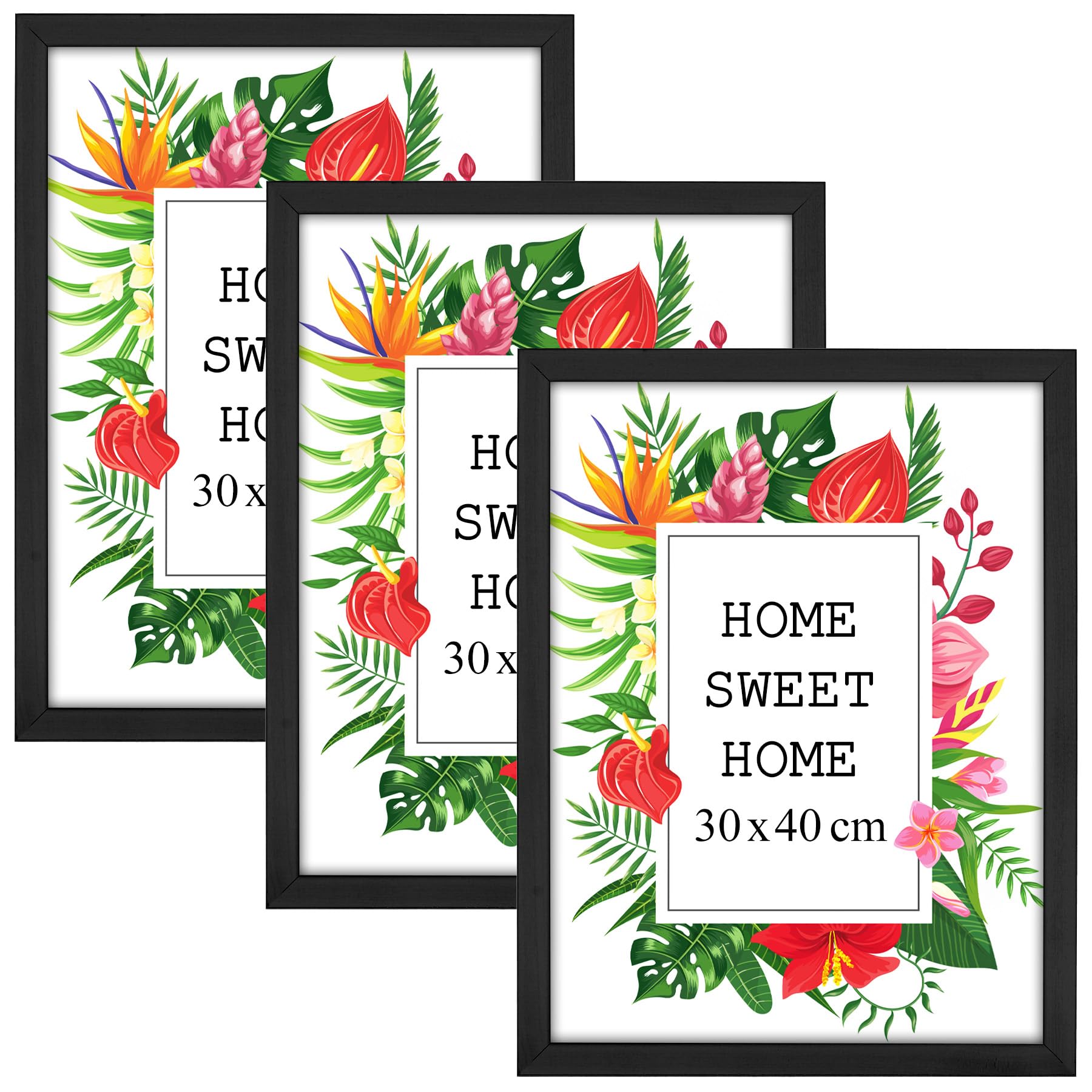 MG Design Set of 3 Wooden Picture Frame 12x12 inch (30x30 cm), Black Real Wood Frame with Acrylic Glass, Vertical & Horizontal Hanging – for Photos, Posters, Certificates, Puzzles