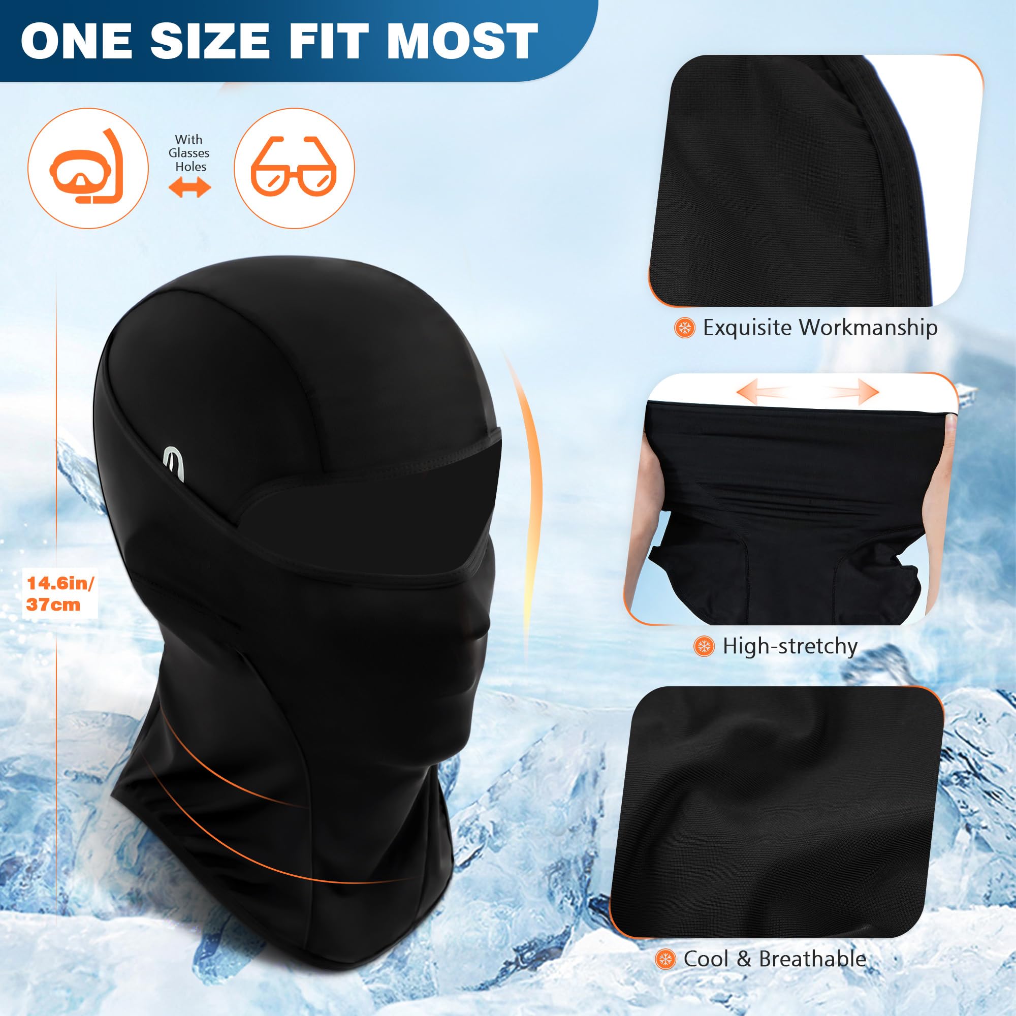 2 Pack UV Balaclava with Glasses Holes, Summer Cooling Ice Silk Breathable Full Face Mask for Motorcycle Cycling - 2