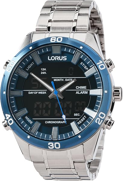 Lorus RW647AX10, Męski analogowy cyfrowy zegarek kwarcowy z metalową bransoletką, Niebieski