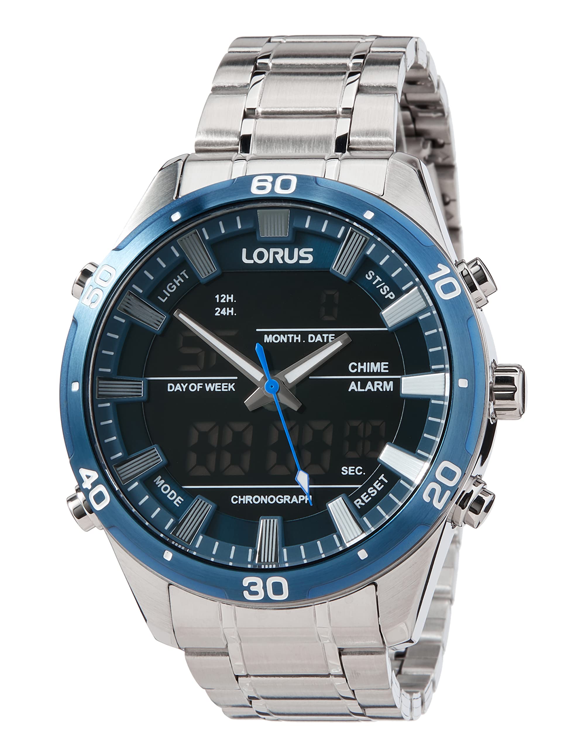 Montre Lorus Homme Quartz Analogique-Numérique avec Bracelet Métal Argenté