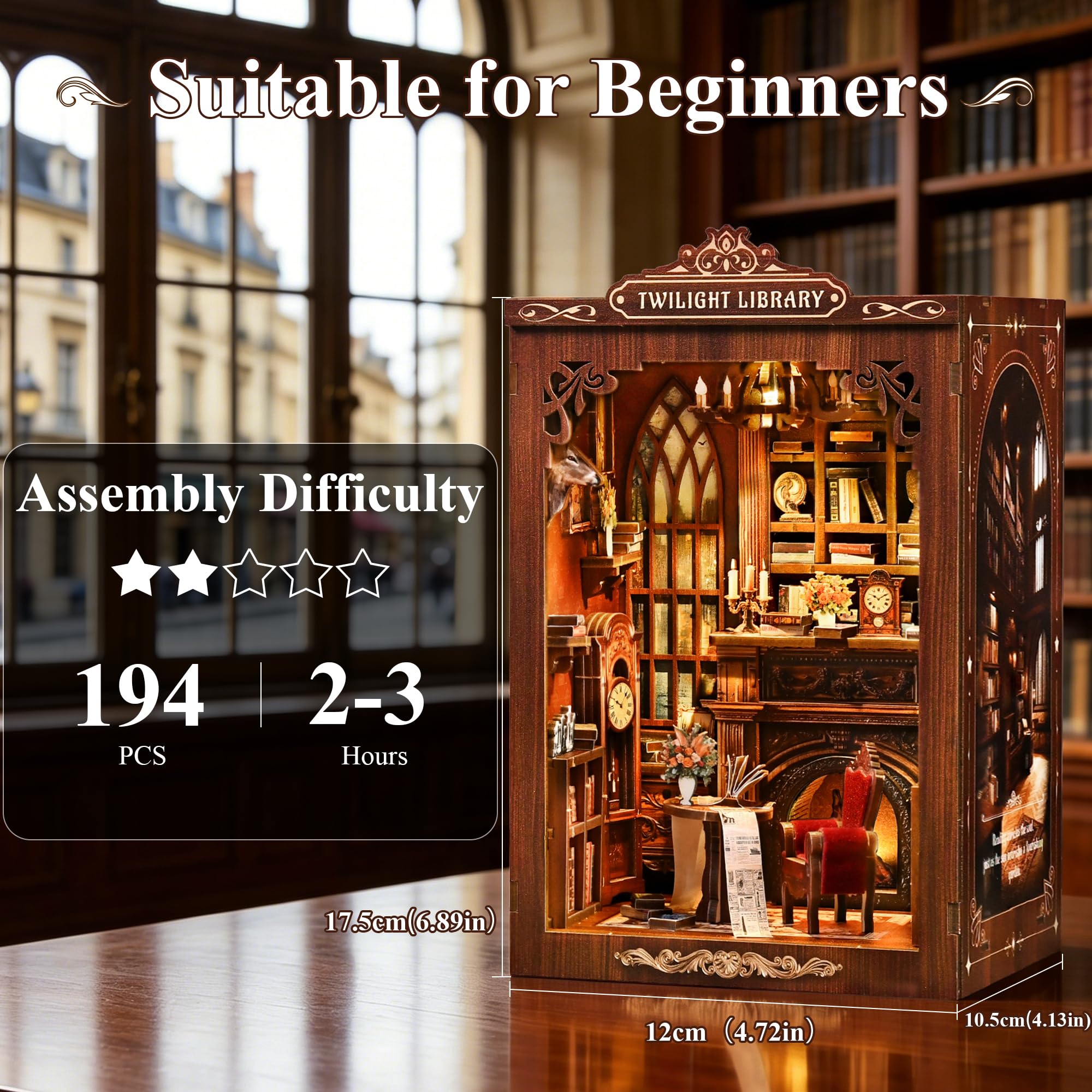 Kit Book Nook pour Adultes: LUMYCE Puzzle 3D en Bois avec poussière et lumière LED - Maquette Déco et Architecture pour Les Amoureux des Livres créatifs