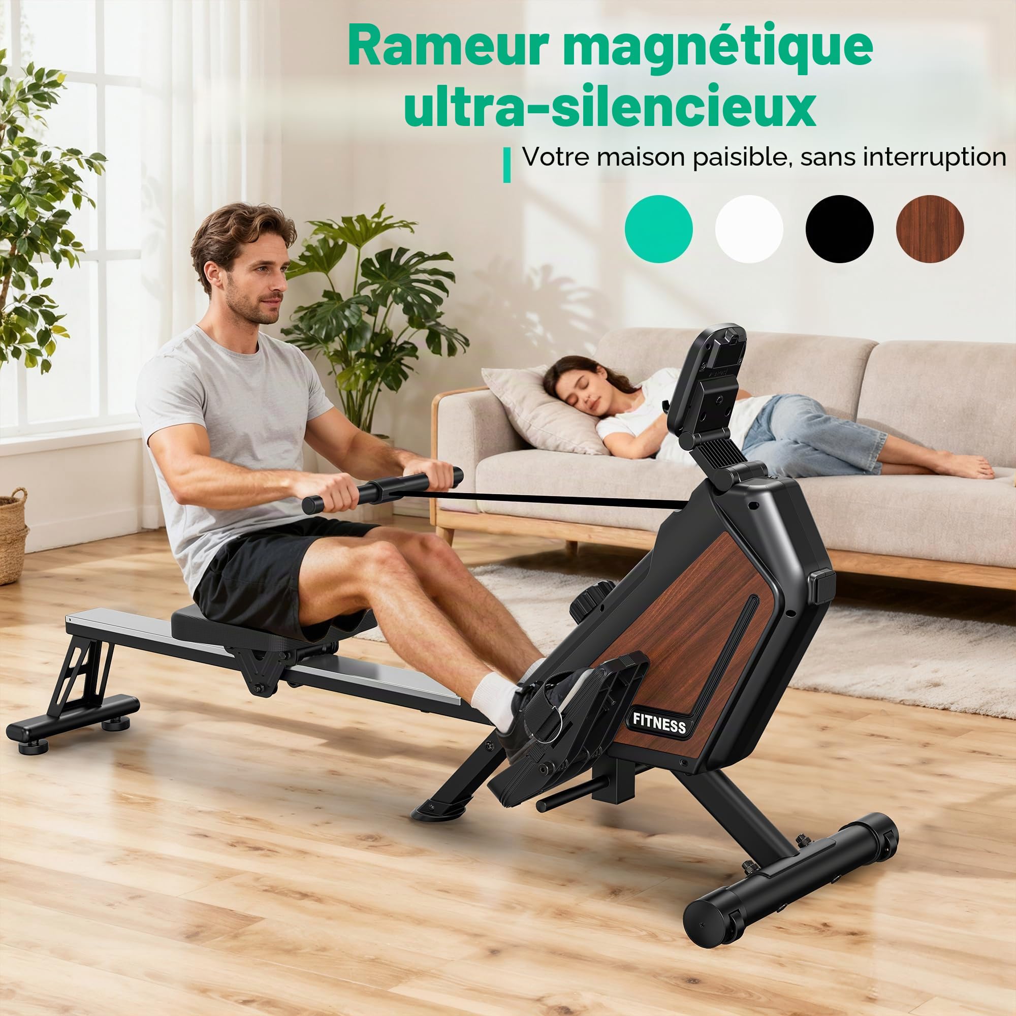 Rameur magnétique pour la maison, 16 niveaux de résistance, rameur silencieux pour entraînement cardio, connexion par application, charge maximale de 160 kg, rangement vertical