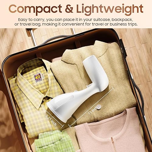 Miniatura 6 de Vaporizador portátil de viaje para ropa, mini plancha de vapor de mano resistente al calor de 1350 W, calentamiento rápido 15S, apagado automático,