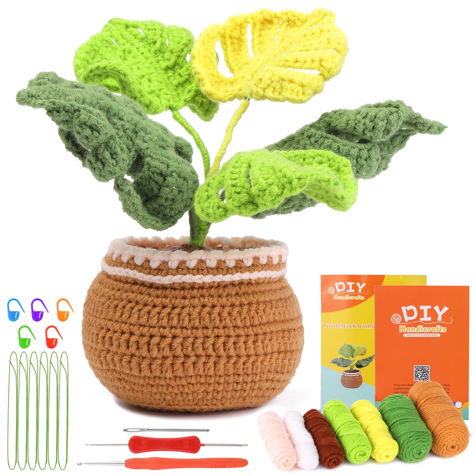ENCHOL Beginners Crochet Kit, Crochet Kits for Beginners Adult, Turtleback Leaf Potted, Crochet Potted Plant DIY Crochet Kits with Step-by-Step Video Tutorials