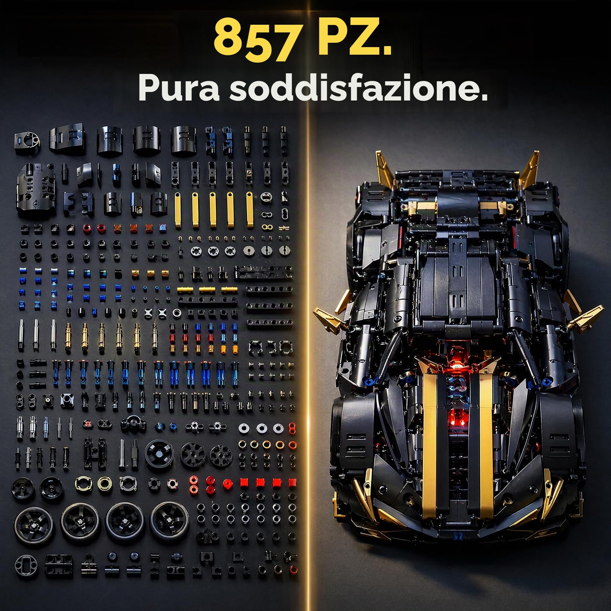 auto RC, auto telecomandata, 1:14 con LED Modello Kit | Auto RC: luci anteriori e posteriori con sistema di potenza integrato; costruzione in famiglia, guida indoor, esposizione