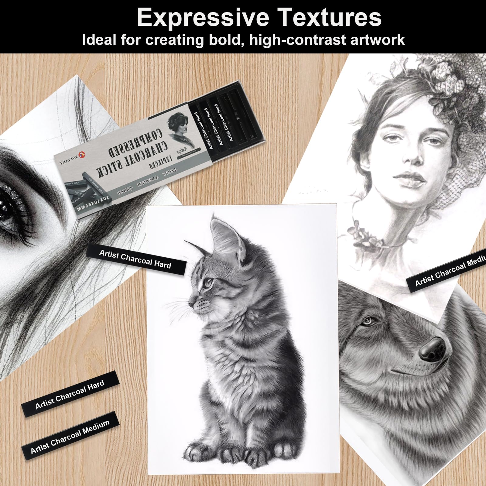 Set 3 Matite Carboncino - Morbido, Medio E Duro, Per Disegno E Schizzi, 14.5 Cm - Foto 7