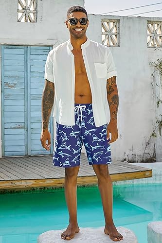 Miniatura 8 de UNICOMIDEA Traje de baño para hombre con forro de compresión de 9 pulgadas pantalones cortos grandes y altos