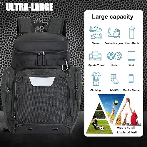 Miniatura 4 de Mochila de baloncesto grande para deportes, bolsa de gimnasio con compartimento para pelotas y compartimento para zapatos para almacenar zapatos