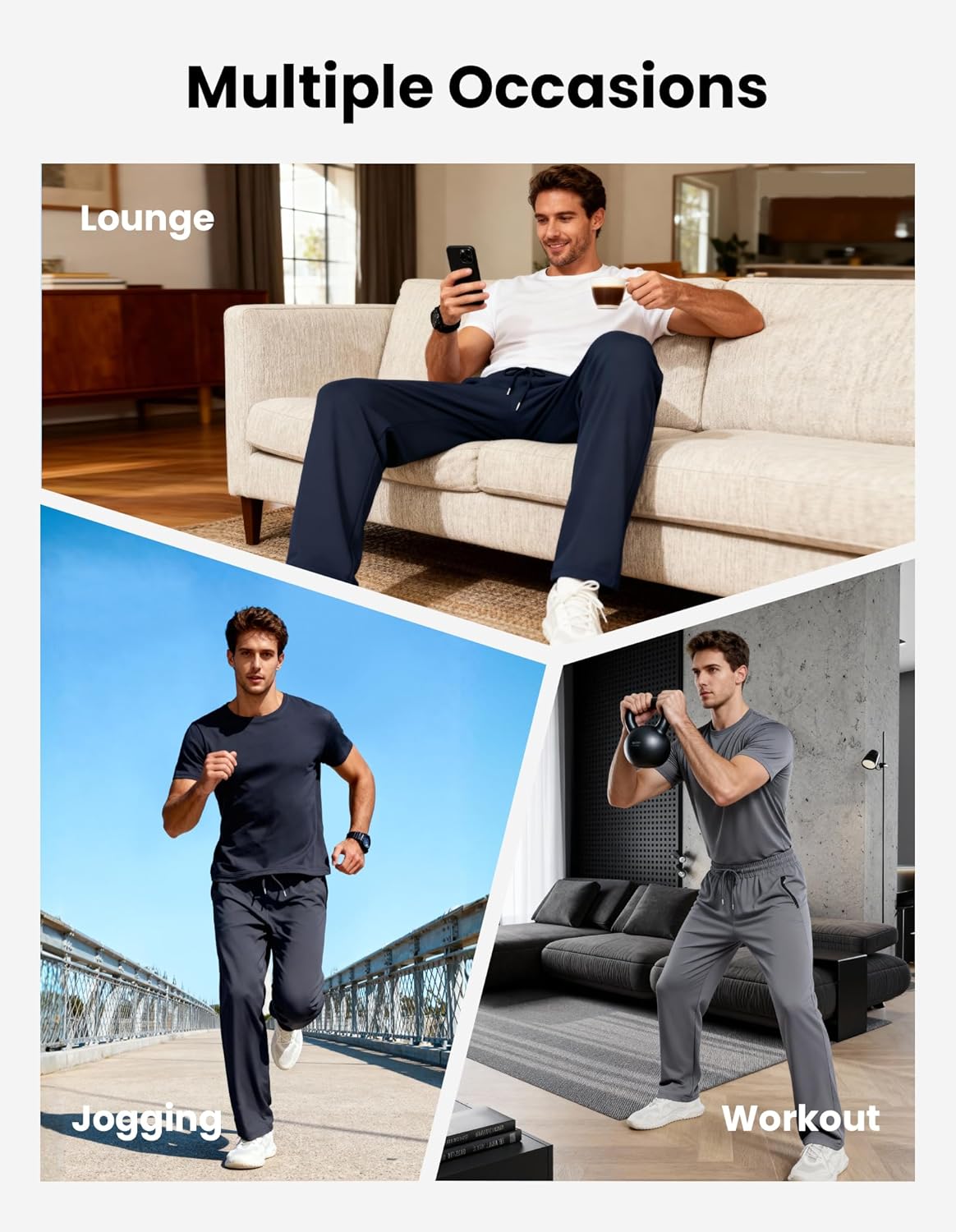 CE' CERDR 3/4 Pack Mens Sweatpants with Zipper Pockets Athletic Workout Jogger Pants for Men Running Jogging Casual Pants - Image 5