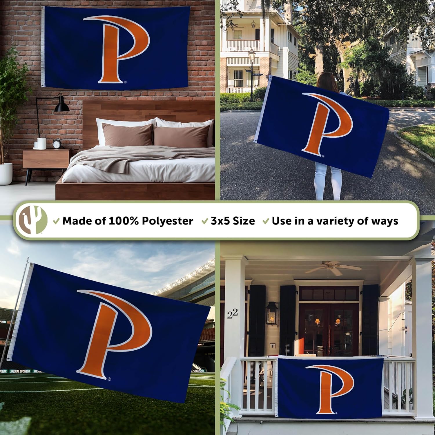 Desert Cactus Pepperdine University PU Flag - 3 x 5 Feet Waves Banner, Indoor/Outdoor Durable Fabric, 100% Polyester Design (Style 3)