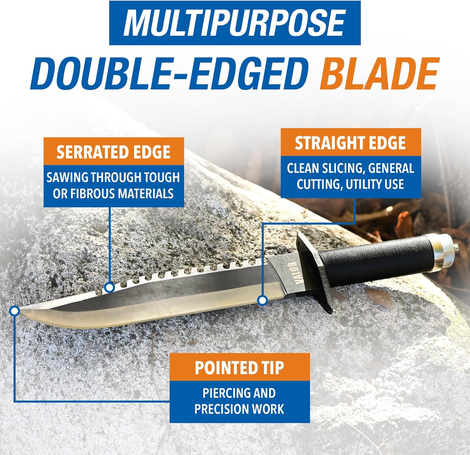 Dedoes Valor Bowie Fixed Blade Knife With Sheath – 10in Steel Blade with Compass Cap and Hidden Survival Knife Storage - Full-Length 15.55in – Outdoor Utility Tool for the Bush, Camping & Hunting