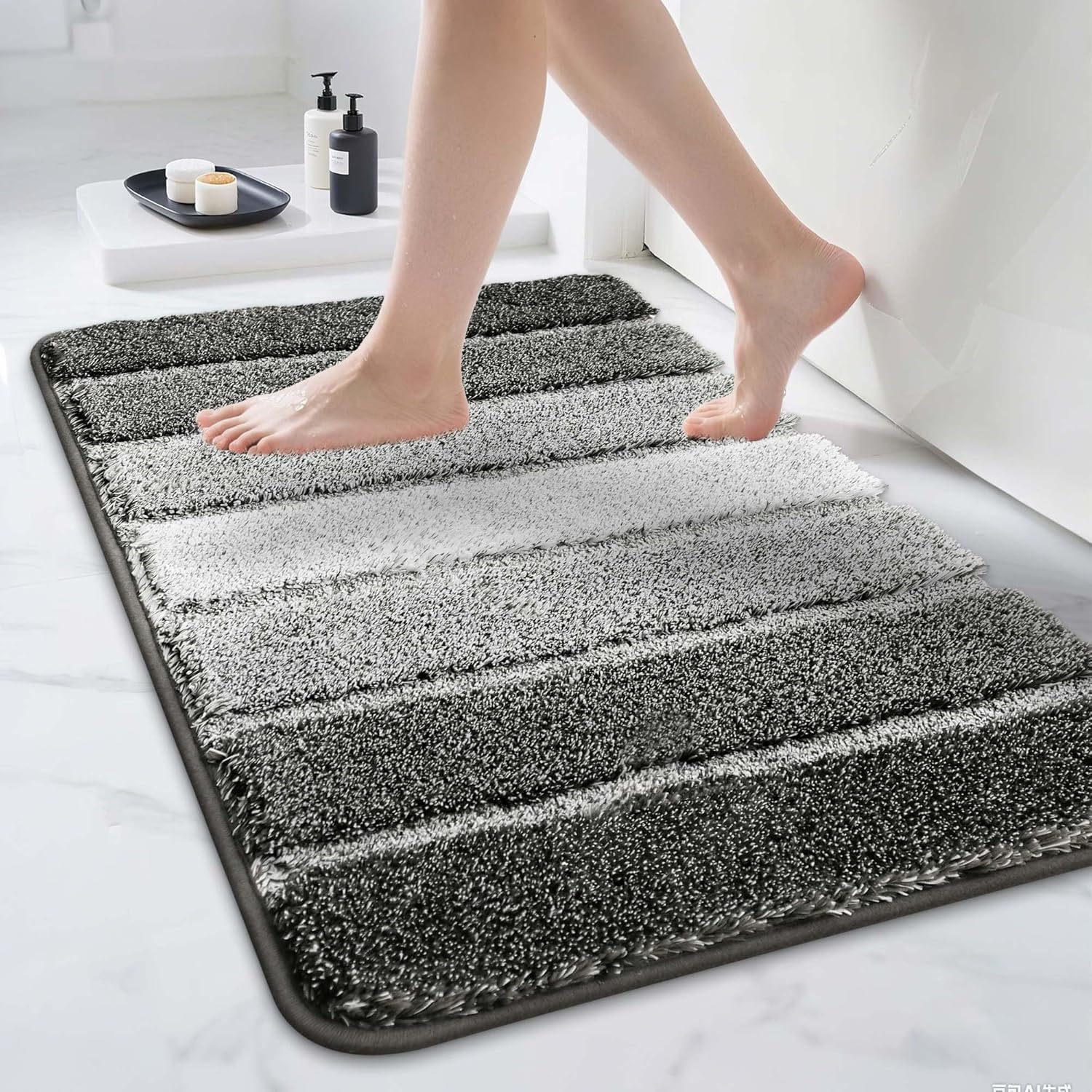 COSY HOMEER Soft Absorbent Bath Mat, 60 x 90 cm, Super Non-Slip Backing Bathroom Mat, Ultra Shaggy Thick Bathroom Foot Mat, Dark Grey