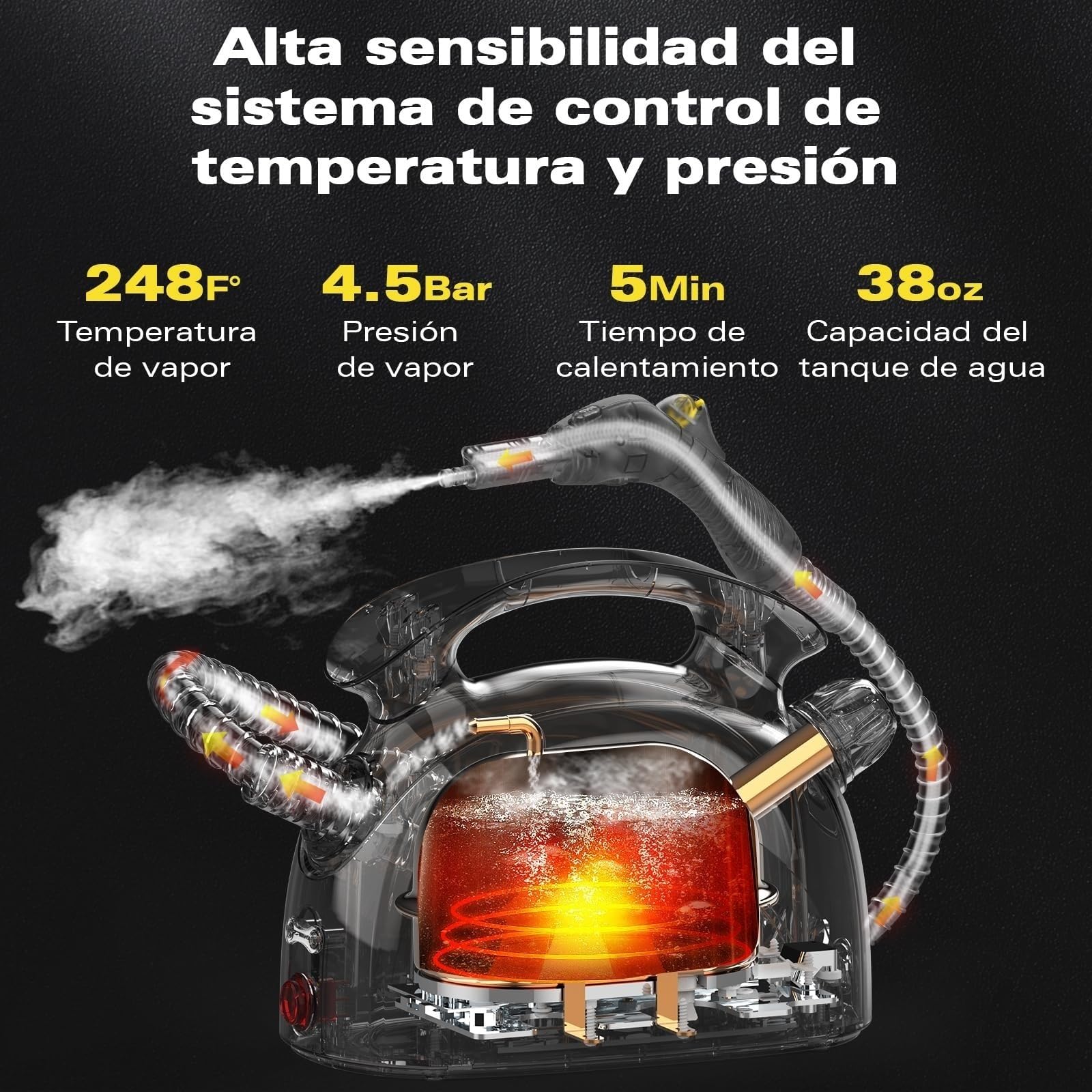 Limpiador a vapor doméstico, portátil, de calentamiento rápido, gran capacidad de 1,08 l, adecuado para cocina, inodoro y vidrio