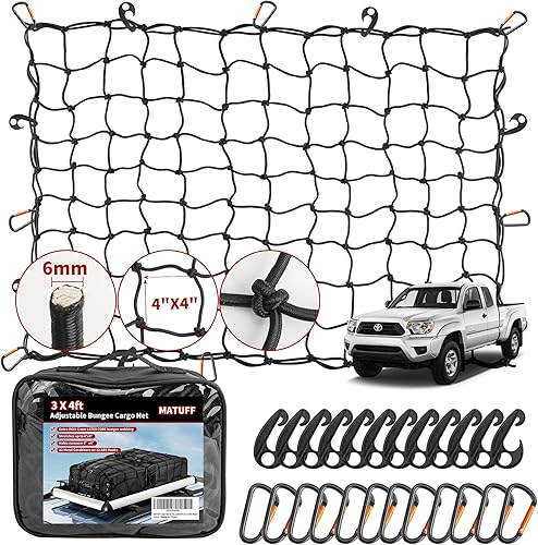 Miniatura 1 de Red de carga extra gruesa de látex de 0.236 in para camioneta y SUV, 3 x 4 pies, red organizadora universal de coche resistente que se estira hasta