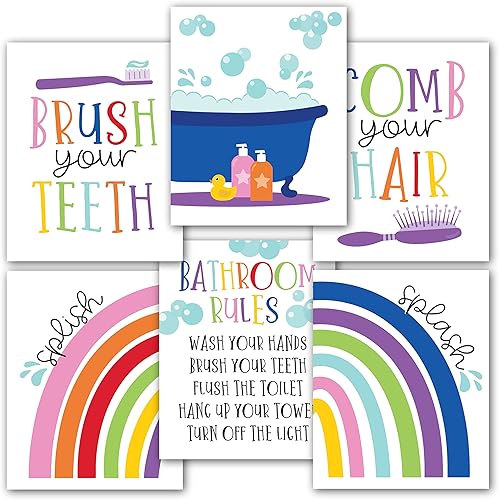 Hadley Designs 6 decoraciones de pared reversibles coloridas para baño de niños de 8 x 10 pulgadas, decoración de pared para baño, decoración de