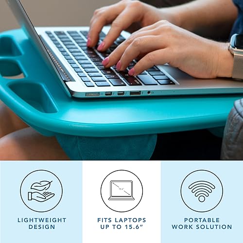 Miniatura 2 de LAPGEAR MyDesk - Escritorio de regazo con repisa para dispositivos y soporte para teléfono, color turquesa, se adapta a portátiles de hasta 15.6