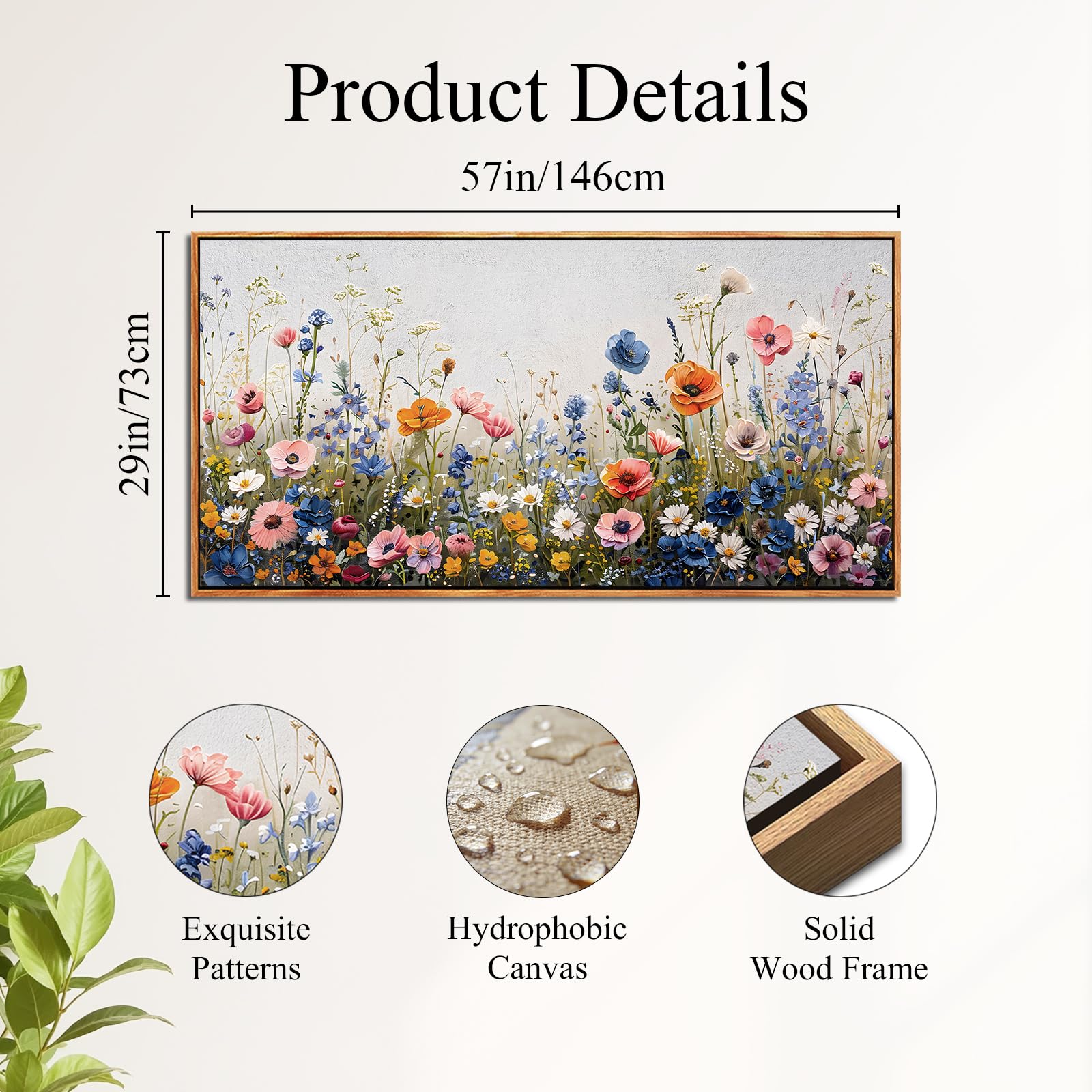 SERIMINO Leinwand Bilder mit Rahmen, Bunte Wildblume Wandbilder Wohnzimmer Groß, Natürliche Botanische GemäLde, Modern Aesthetic Wanddekoration für Lobby Flur Schlafzimmer Esszimmer Büro 73x146 cm