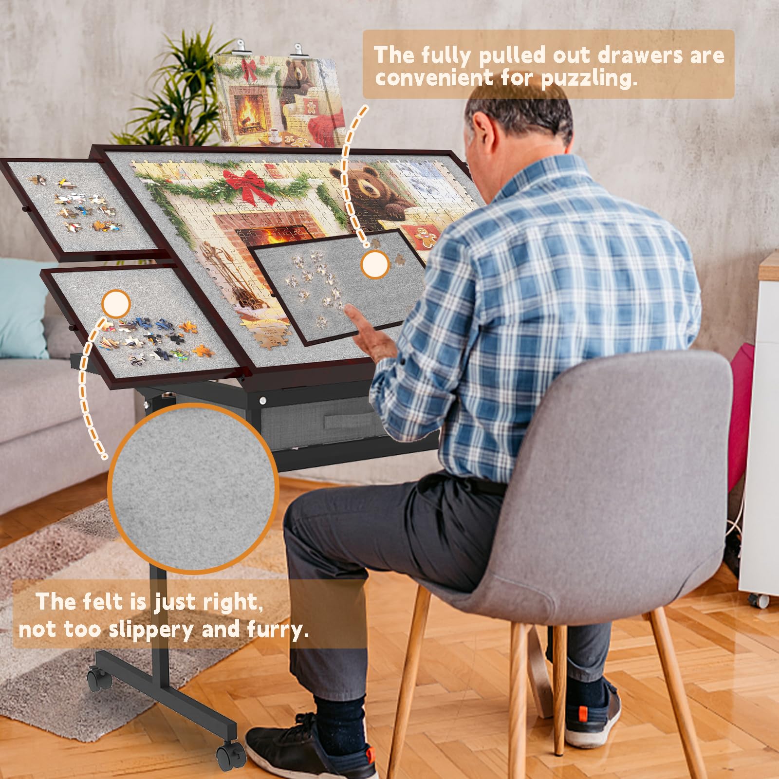 Kantelbaar puzzelbord met wielen - 1500 stukjes houten puzzeltafel voor volwassenen en tieners, antislip oppervlak - gemakkelijk te transporteren, ideaal voor puzzelamateurs Kantelbaar puzzelbord met wielen - 1500 stukjes houten puzzeltafel voor volwassenen en tieners, antislip oppervlak - gemakkelijk te transporteren, ideaal voor puzzelamateurs