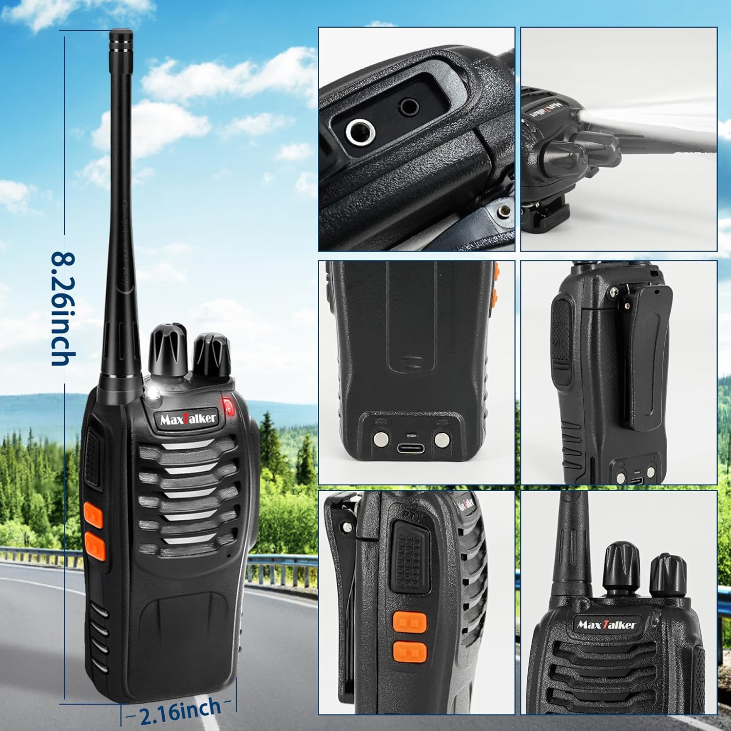 MT-8S Walkie Talkies Long Range for Adults, Radios Walkie Talkies with Conduit Earpiece, Flashlight, 2 Way Radio with Rechargeable Battery, Two Way Radio for Family, Camping, School, Church（10 Pack）