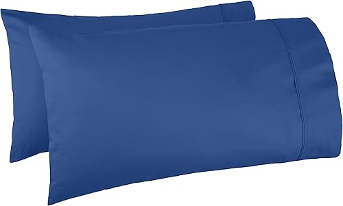 Tienda Basics - Fundas de almohada de algodón de 400 hilos, tamaño King, juego de 2, color azul marino