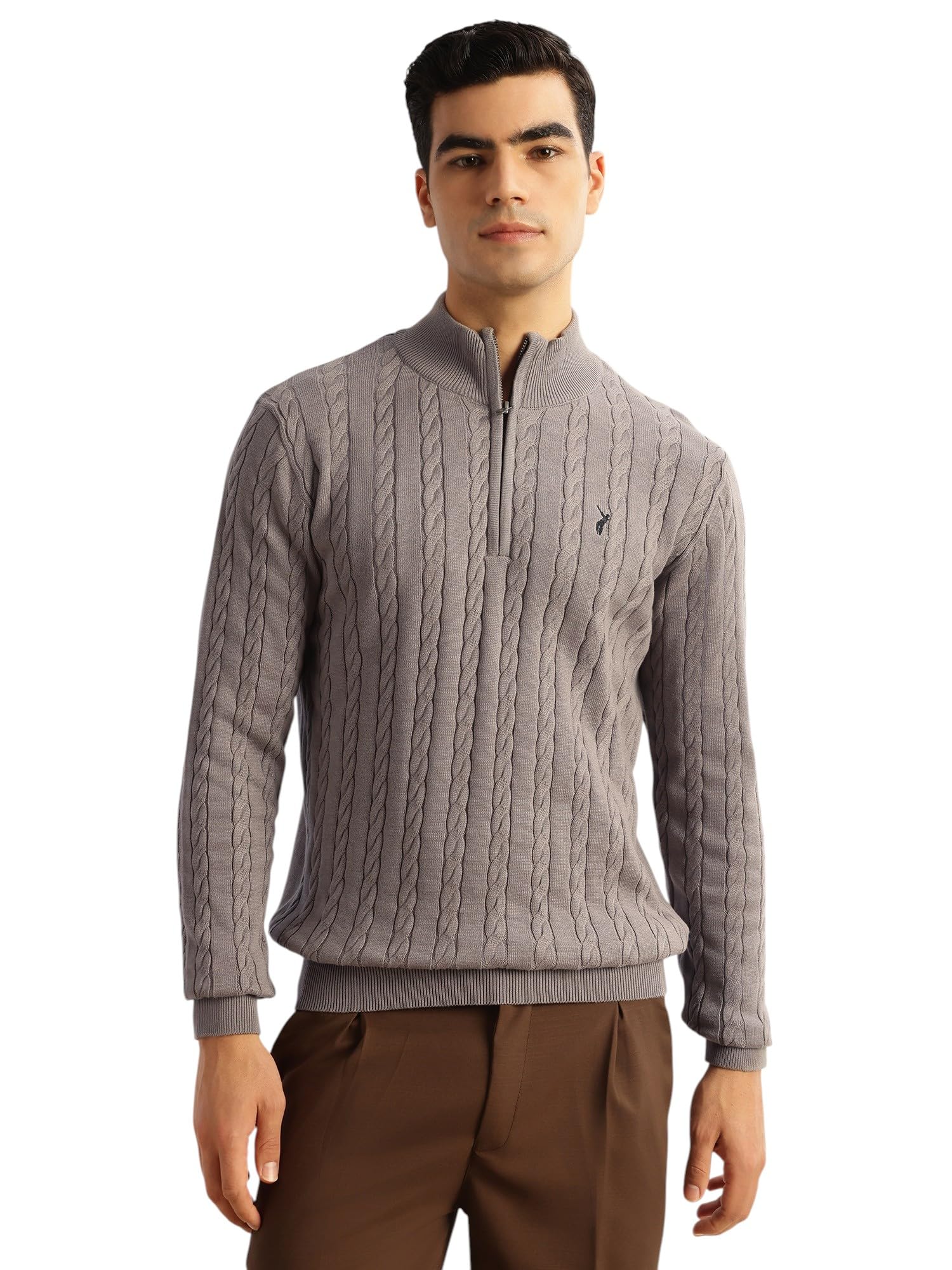 Thomas Scott Men's Gray Cable Knit Pullover Sweater Grey