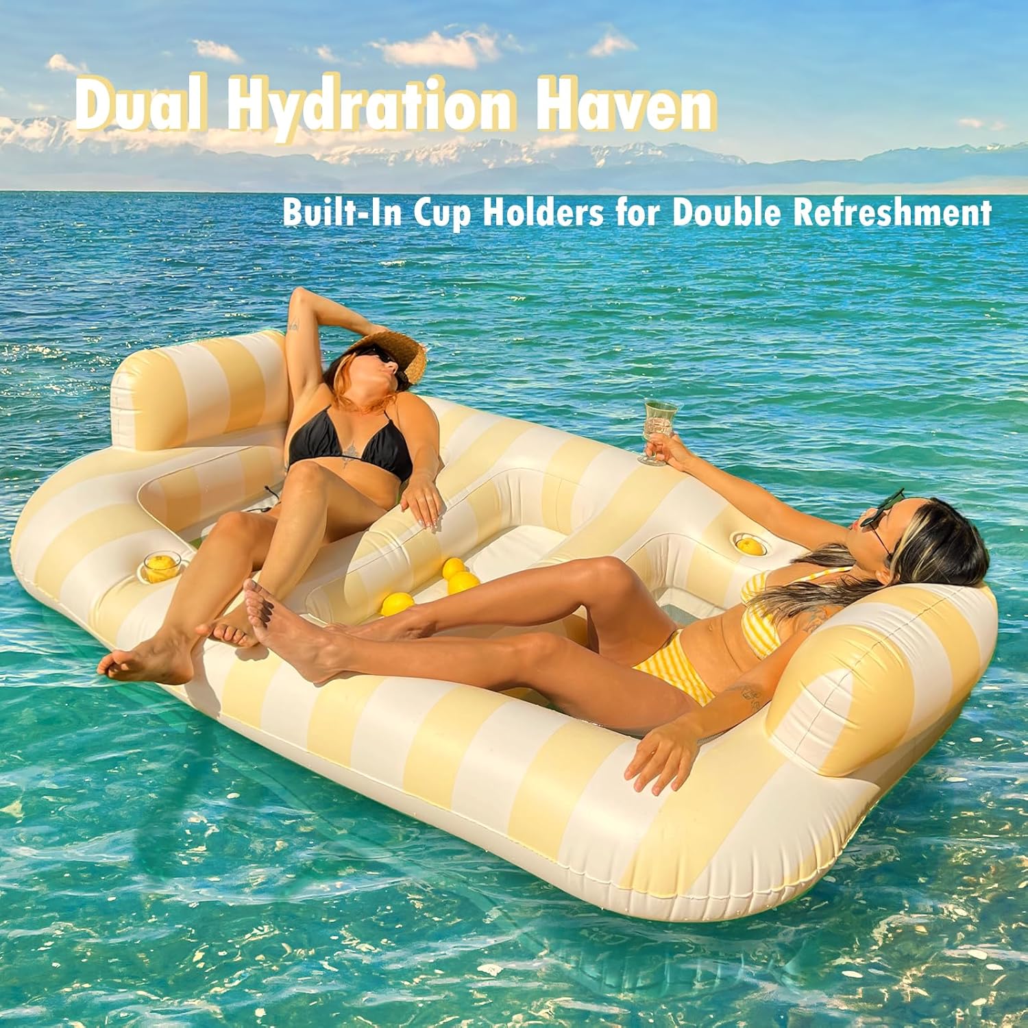 Float Joy Lake Floats for Adults Pool Floaties River Tube Pool Lounger Inflatable Pool Floats Adult Heavy Duty with Cup Holders for 2 Persons 79" x 47" River Floats